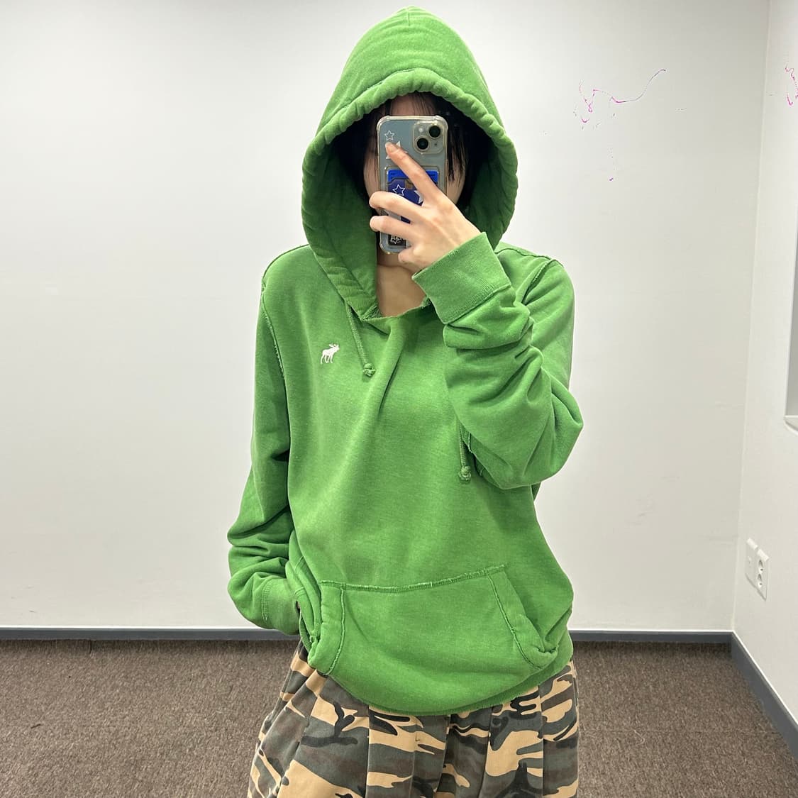 Abercrombie 아베크롬비 넥 트임 그린 후드티 상품이미지2