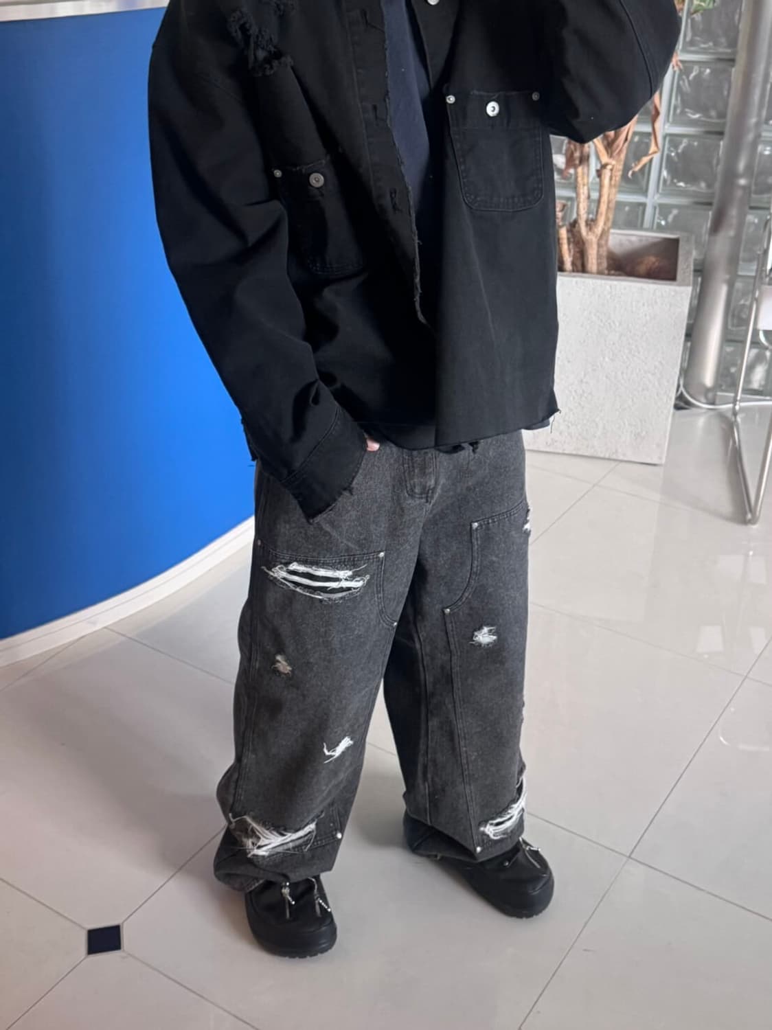 Double Knee Denim Wide Pants 상품이미지5