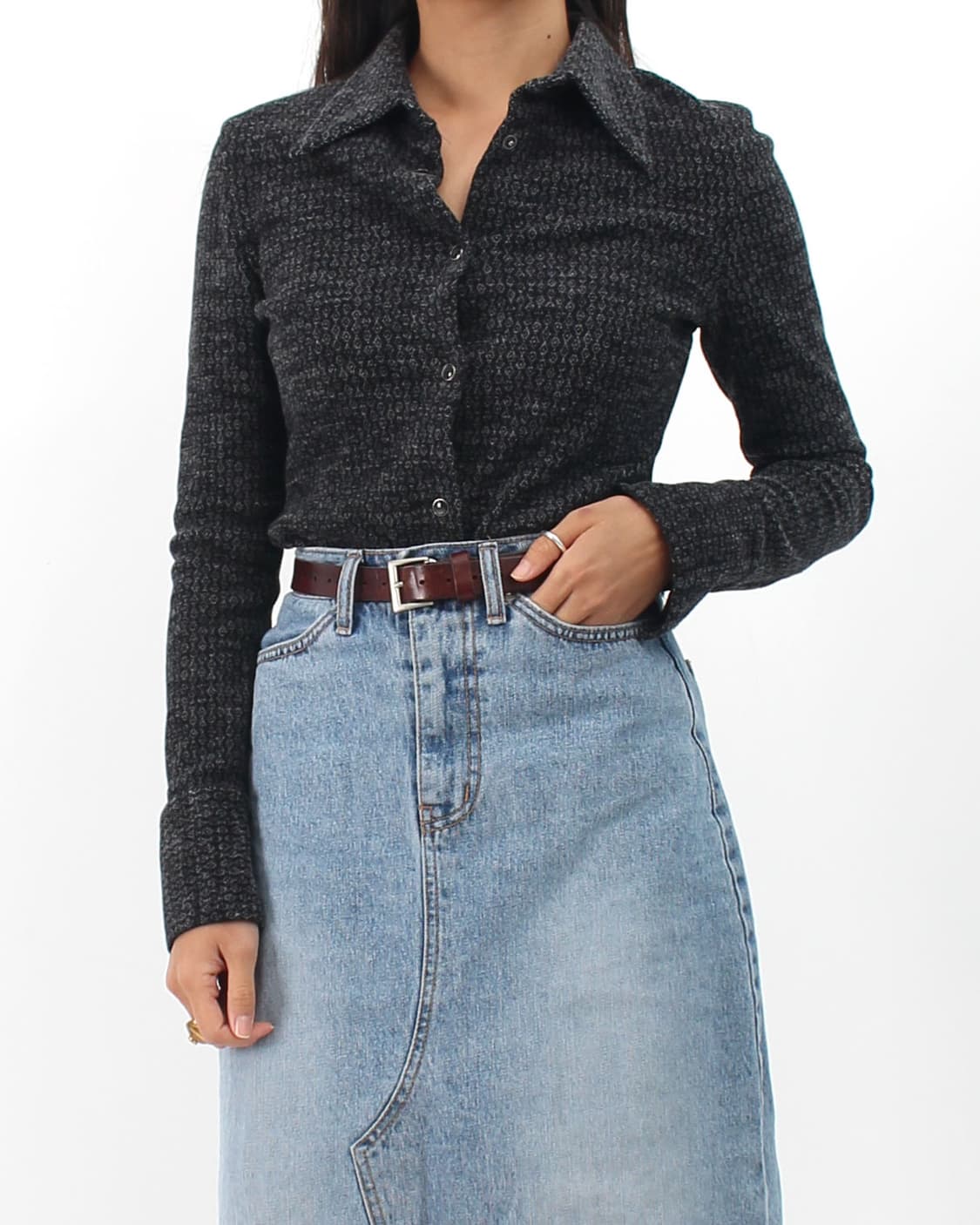 막스앤코 MAX&Co 막스마라 빈티지 울 타올 슬림 그레이 패턴 셔츠 블 상품이미지2