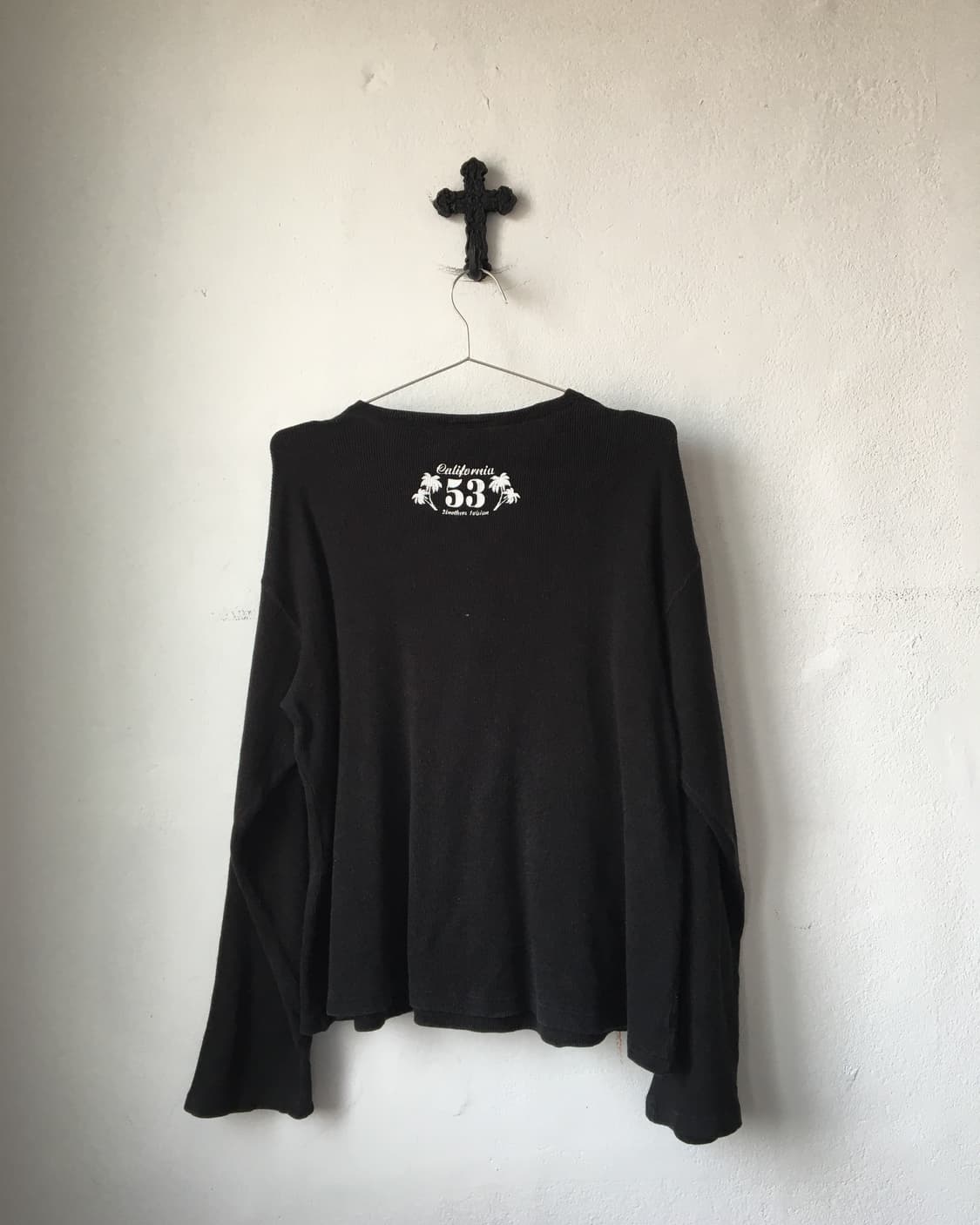 Lettering printing Henry neck waffle sle 상품이미지3