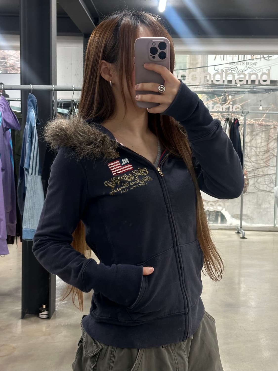 폴로 진스 성조기 크라운 퍼후드울프죠 후드집업 상품이미지3