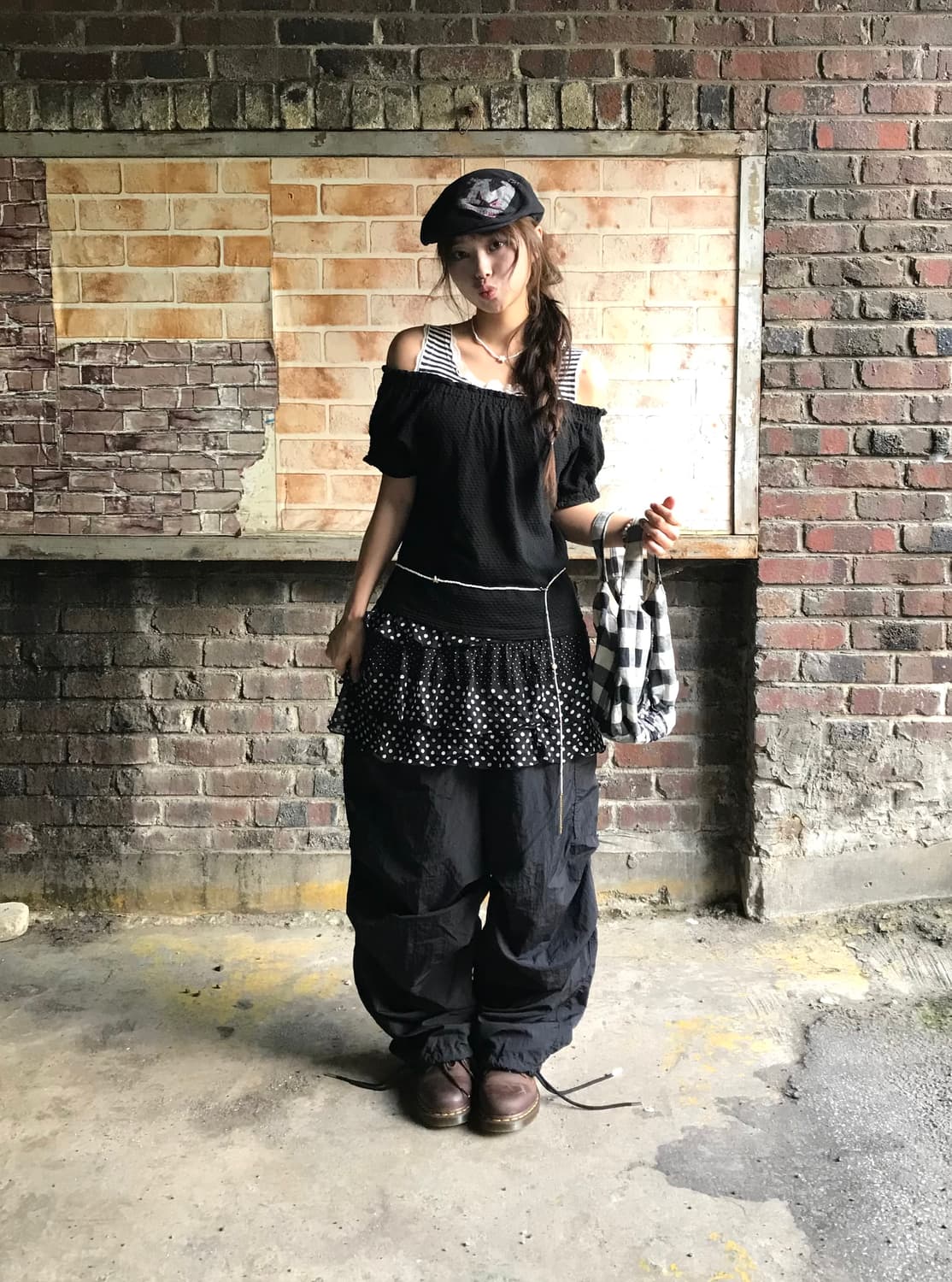 캐주얼 데일리 블랙 도트 모리걸 니혼진 코디세트 상품이미지1