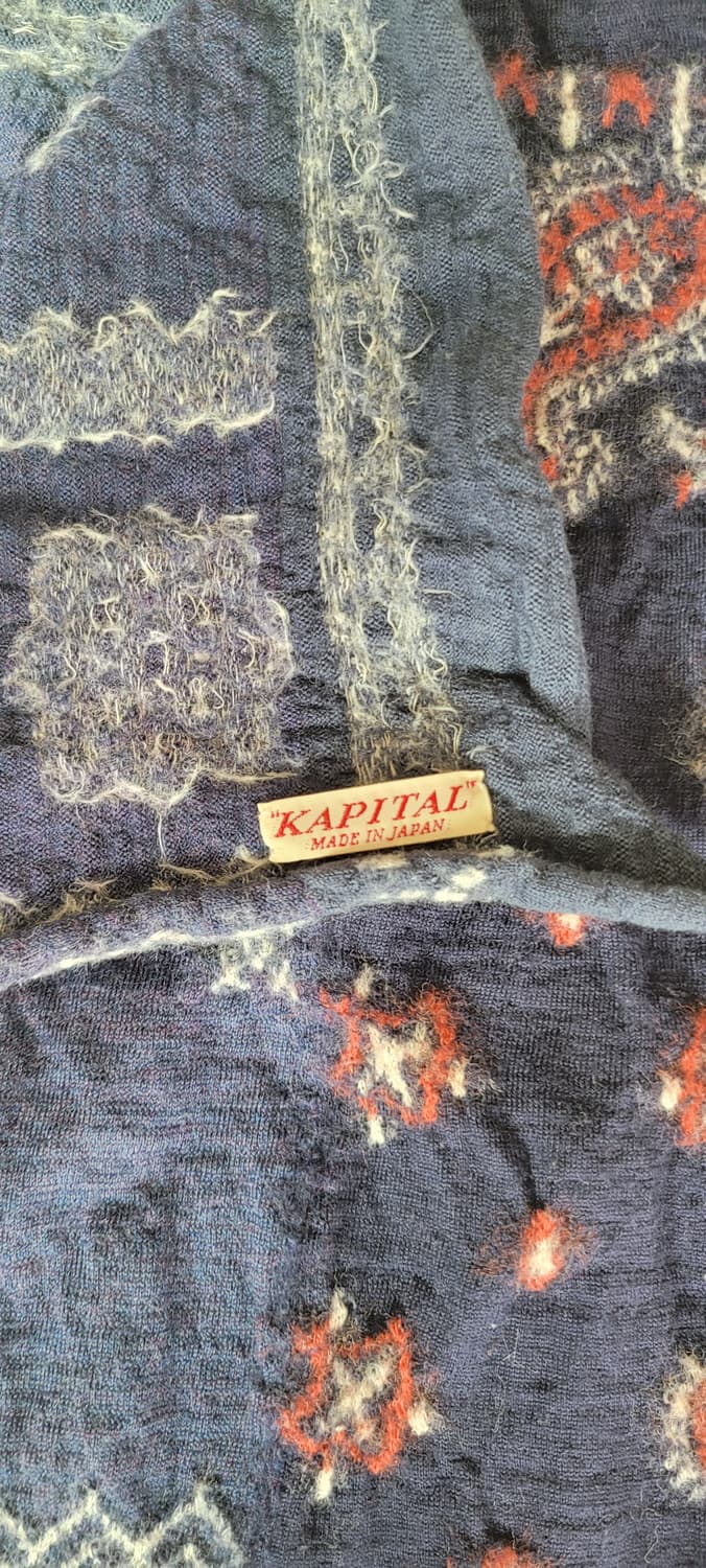 캐피탈 펠티드 울 반다나 패치워크 머플러 네이비 상품이미지6