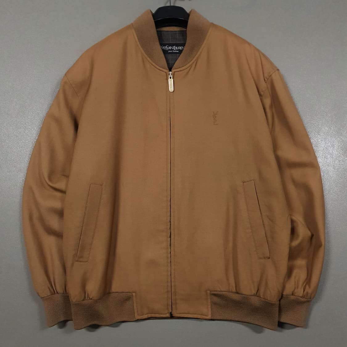 100 (L) 입생로랑 YSL 오버핏 브라운 울 블루종 봄버 자켓 카멜 상품이미지1