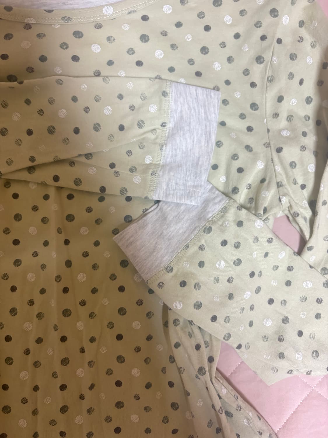 하구미 모리걸 도트 땡땡이 민트 배색 슬리브 레이어드 상품이미지2