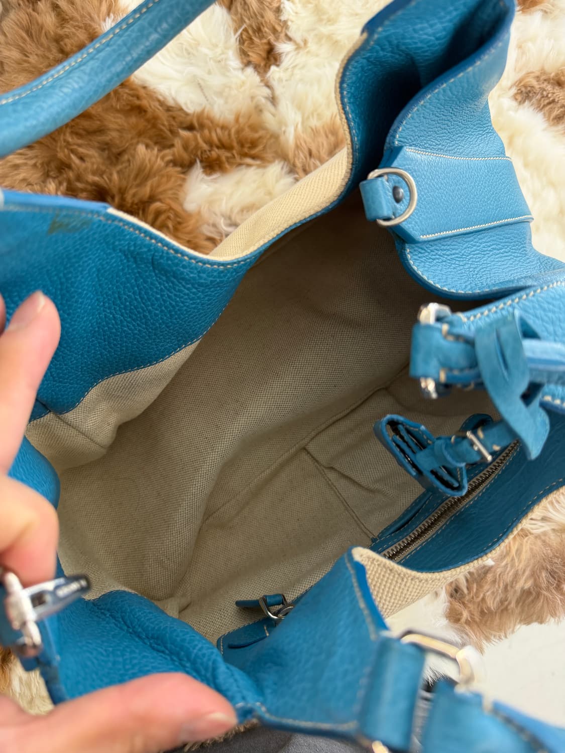 turquoise leather & canvas bag 상품이미지6