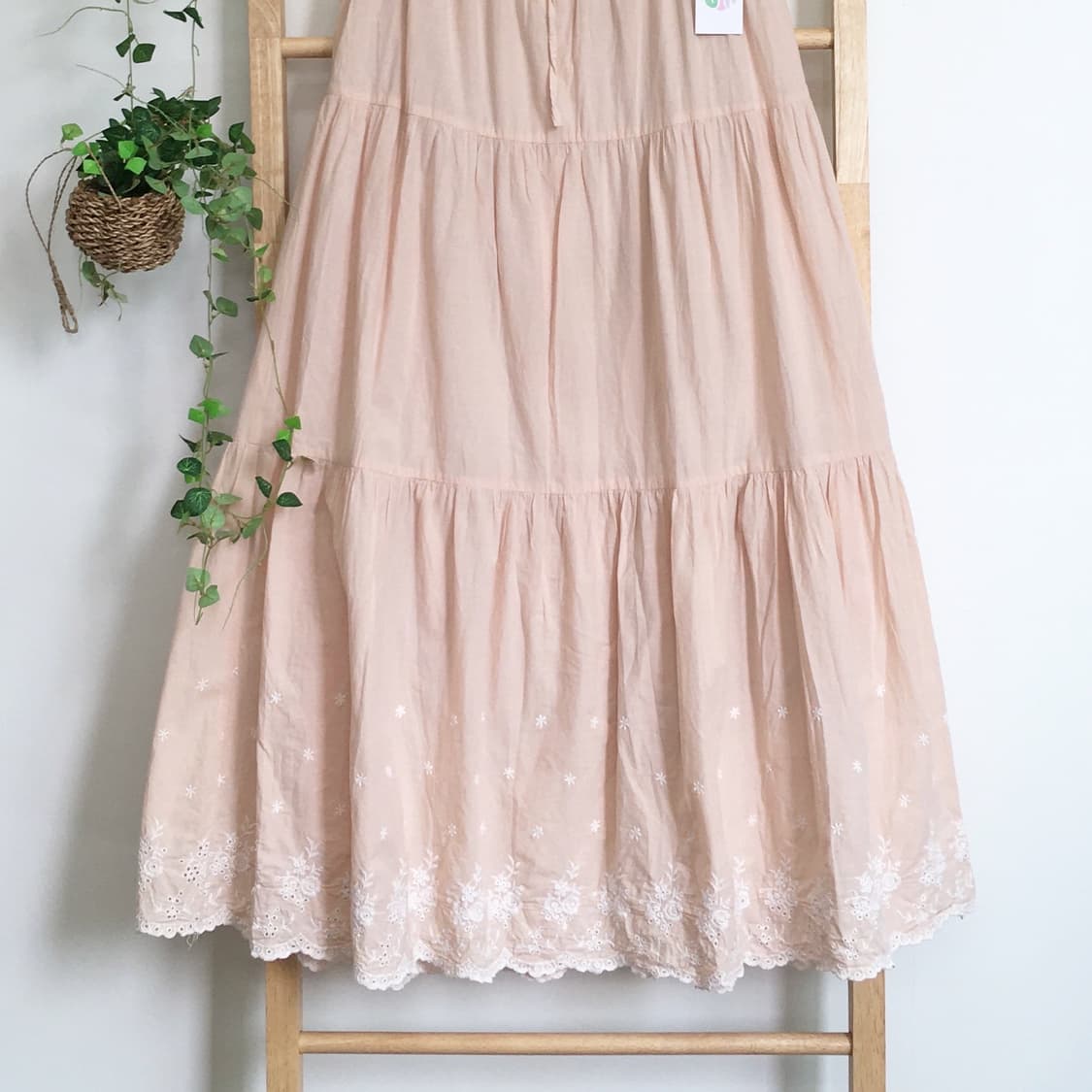 JPN/ 레이스 캉캉 롱 스커트 피치롱스커트 살구색롱스커트 자수스커트 상품이미지3