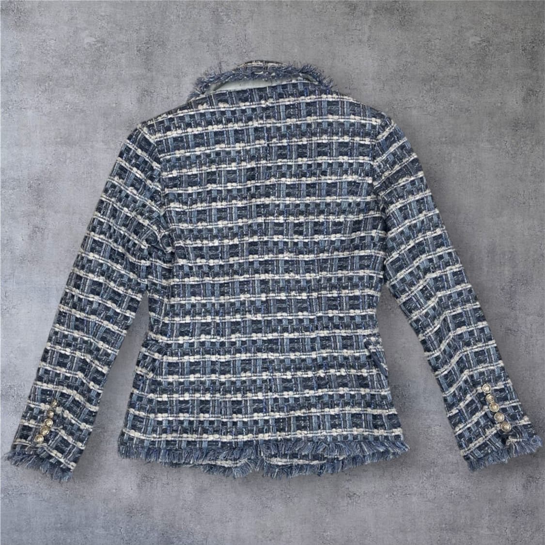 발망 Balmain 블루 트위드 실버버튼 더블 브레스티드 자켓 40 상품이미지8