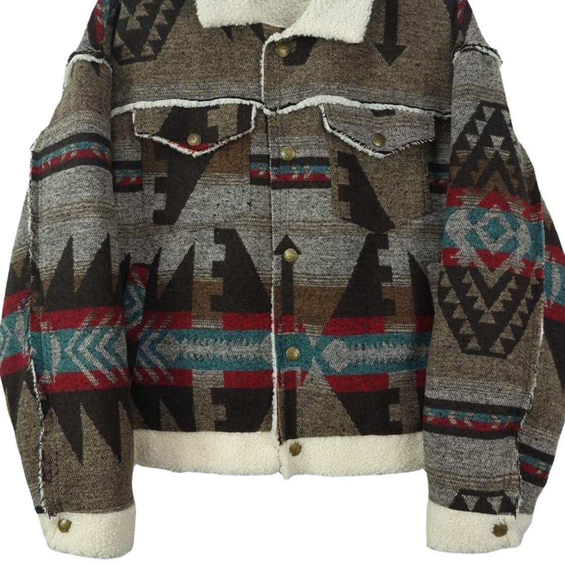 [빈티지] 에스닉 패턴 안감 양털 뽀글이 모직 무스탕 자켓 M18733 상품이미지5