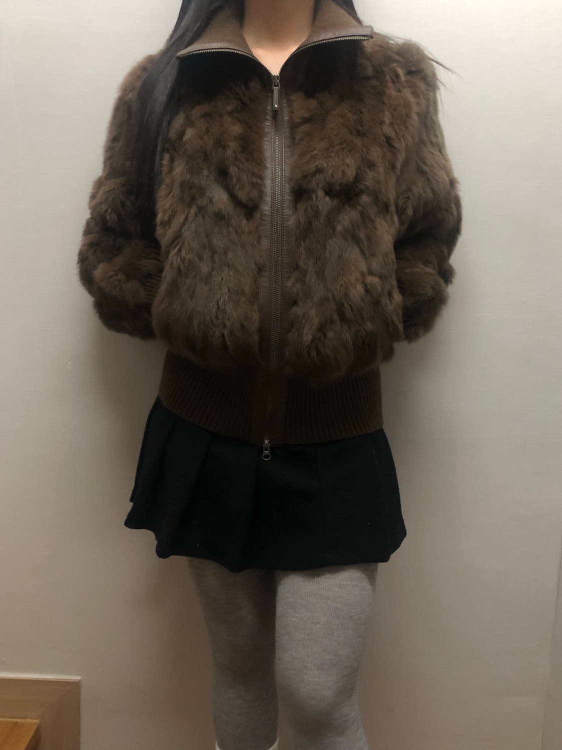 빈티지 브라운 래빗 퍼 집업 상품이미지1