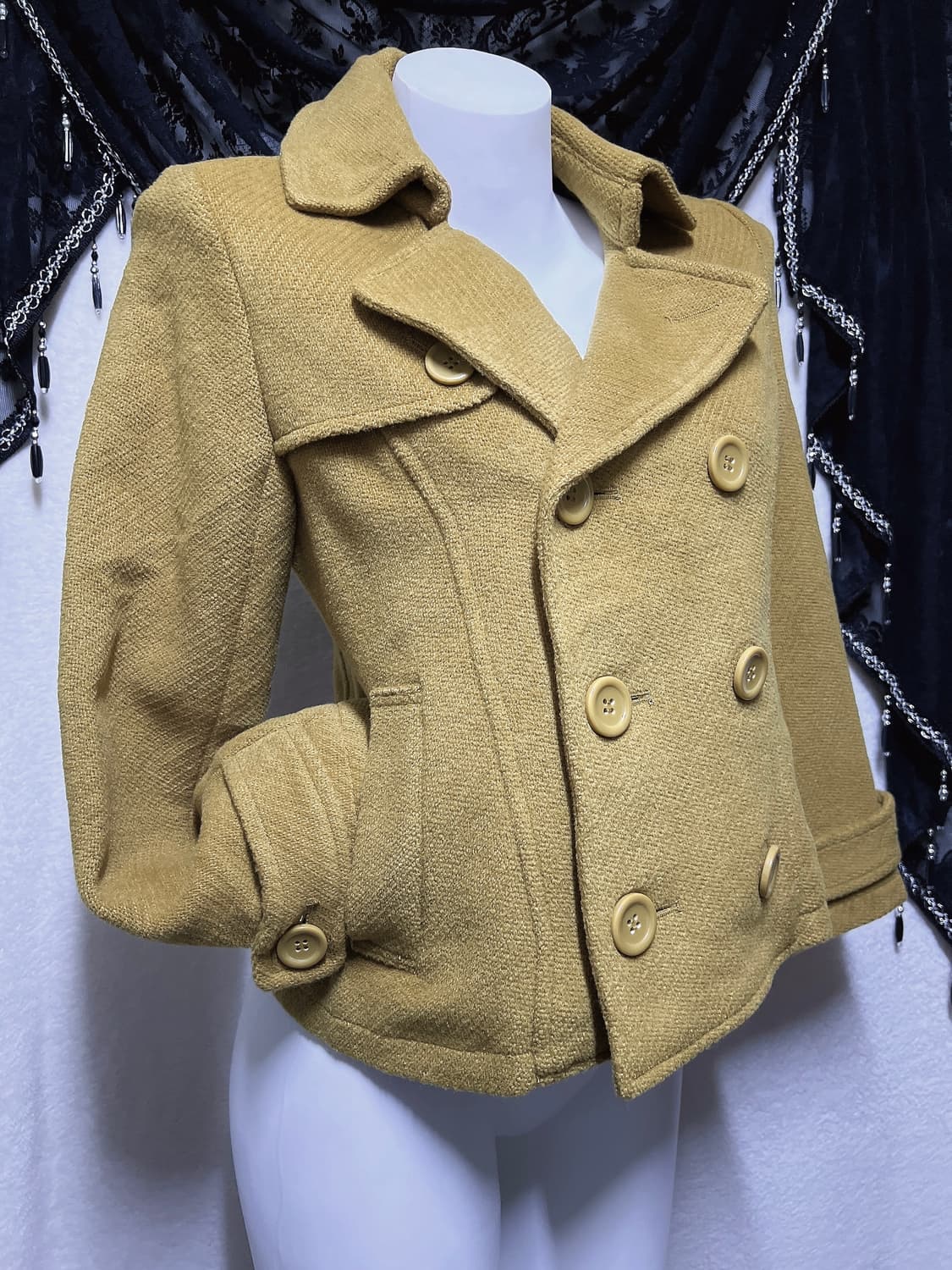 라떼갸루 로맨틱 로걀 올리브 브라운 더블버튼 울 숏코트 자켓 너드 핀터 상품이미지6