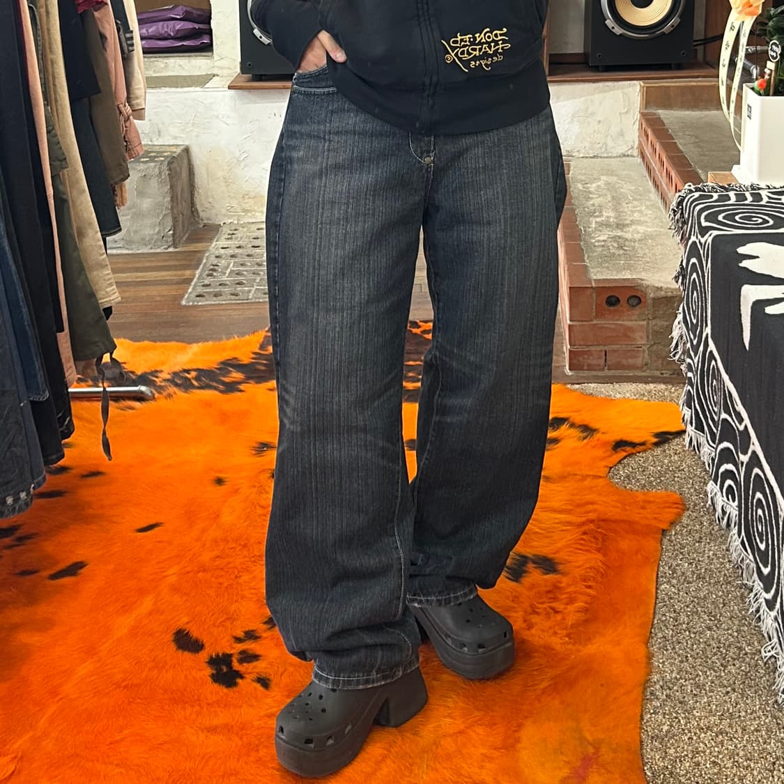 아카데믹 올드스쿨 큐빅 포켓 흑청 데님 팬츠 상품이미지2