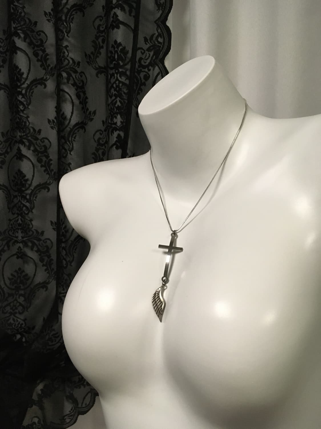 Vintage 십자가 크로스 날개 팬던트 실버 뱀줄 네크리스 목걸이 상품이미지1