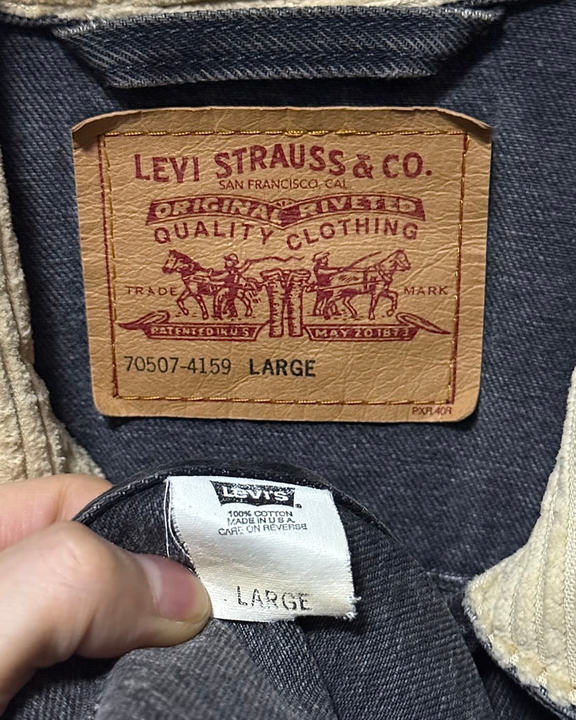 리바이스 90s 70507-4159 흑청 데님 워크 트러커 자켓 골덴 L 상품이미지5