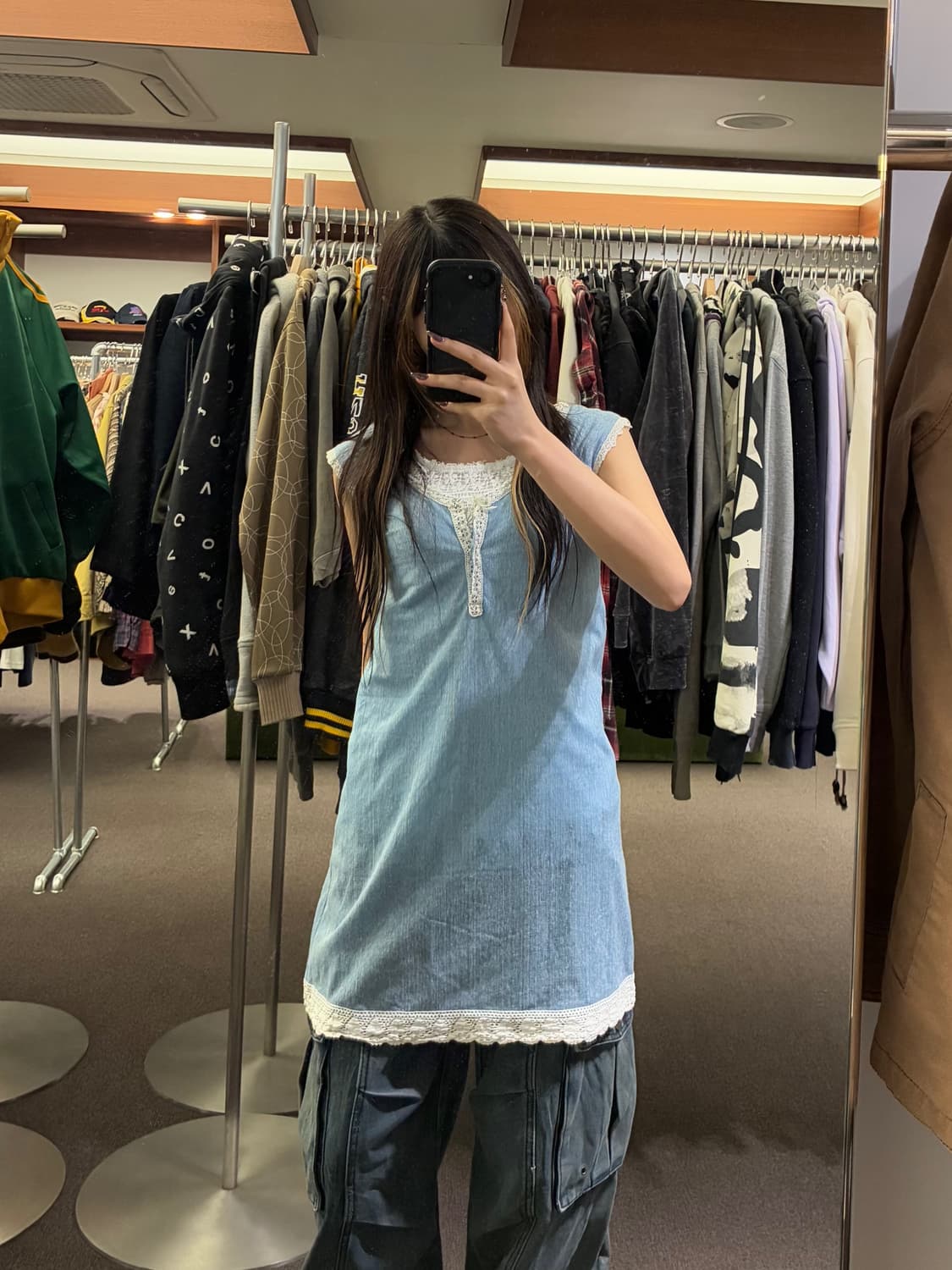 M)Japanese vintage 스카이 블루/화이트 레이스 나시 원피스 상품이미지2