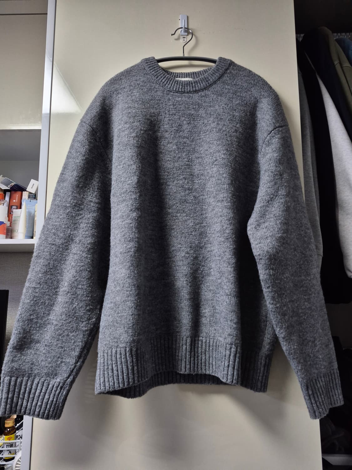 커스텀어클락_플레인 라운드 헤비 니트 풀오버_그레이M 상품이미지2