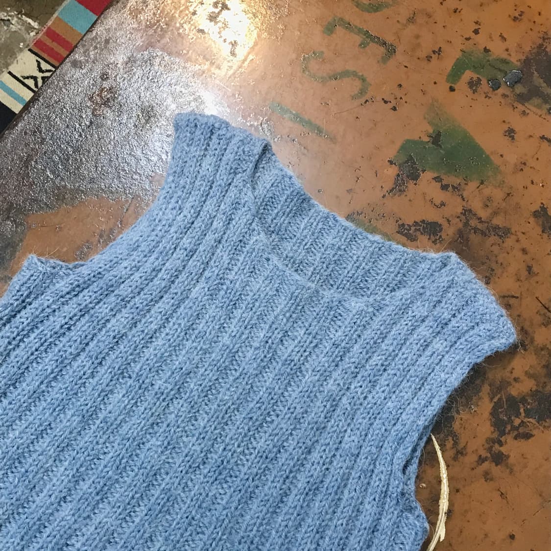 빈티지 다크 블루 앙고라 울 슬리브리스 나시 니트 여성 55 상품이미지2