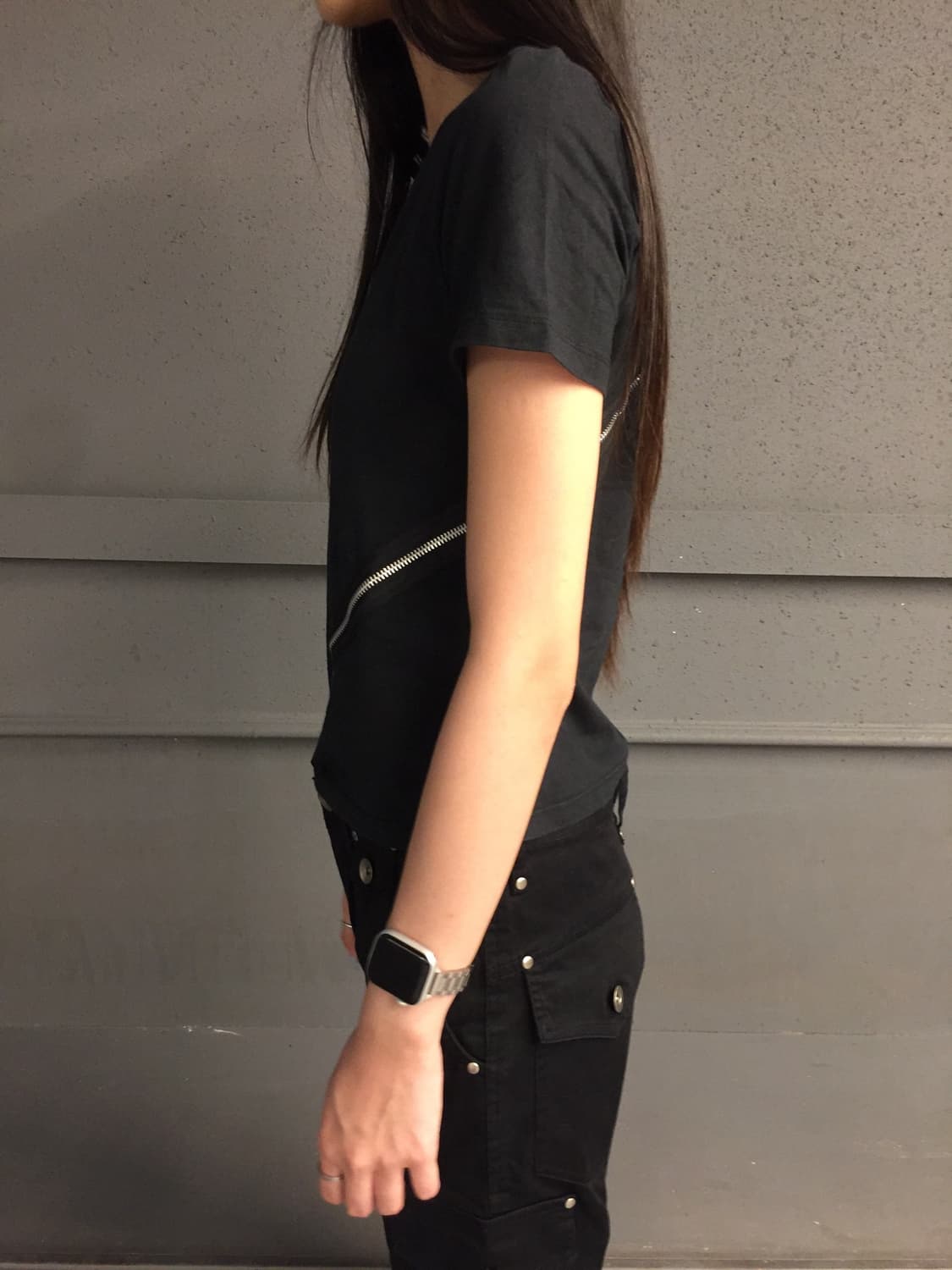 QUBHA 언밸런스 지퍼 슬림핏 반팔 상품이미지5
