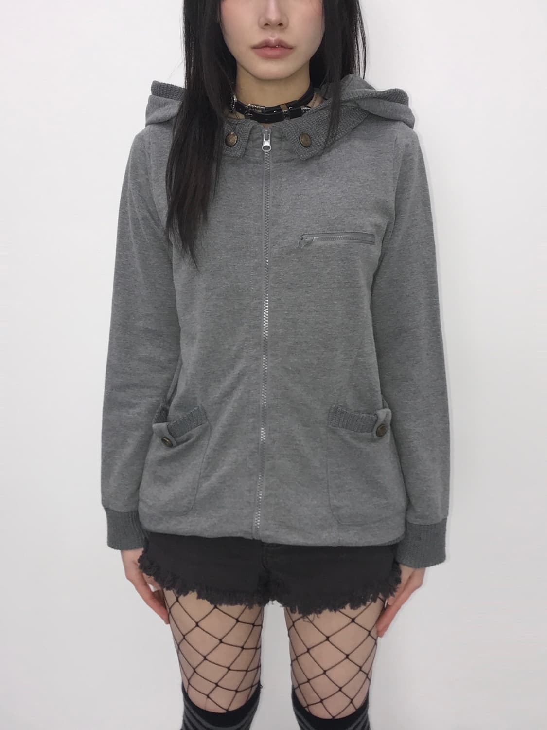 'ESTACOT' Gray Y2k Zip Up Hoodie 상품이미지2