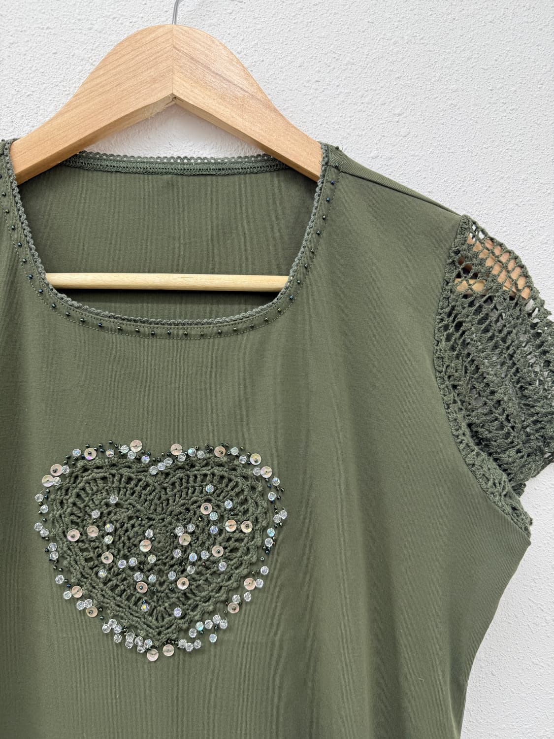 빈티지 cestlavie 카키 하트 소매 니트 티셔츠 상품이미지4