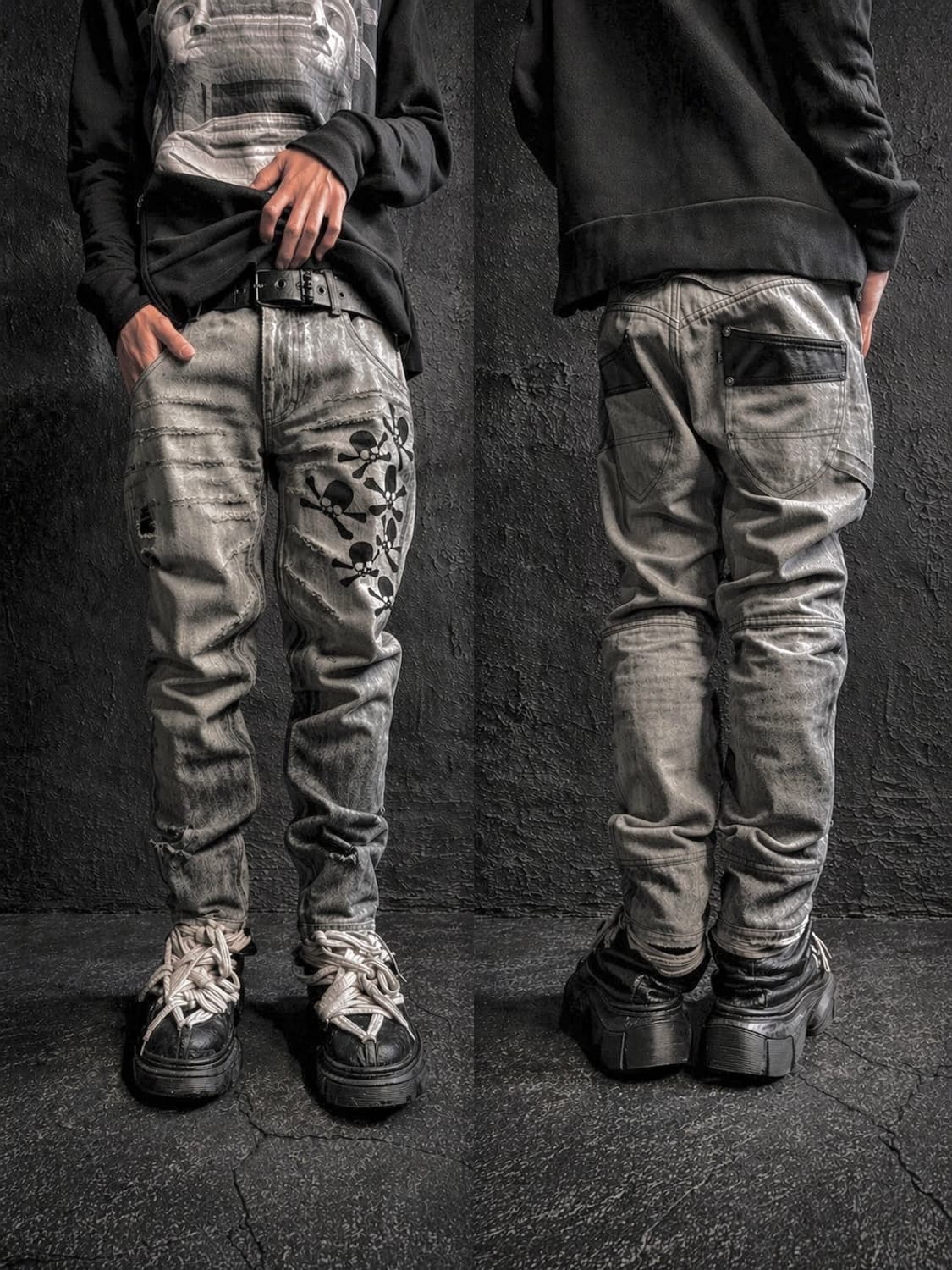 ROEN 데미지 스컬 데님팬츠 상품이미지1