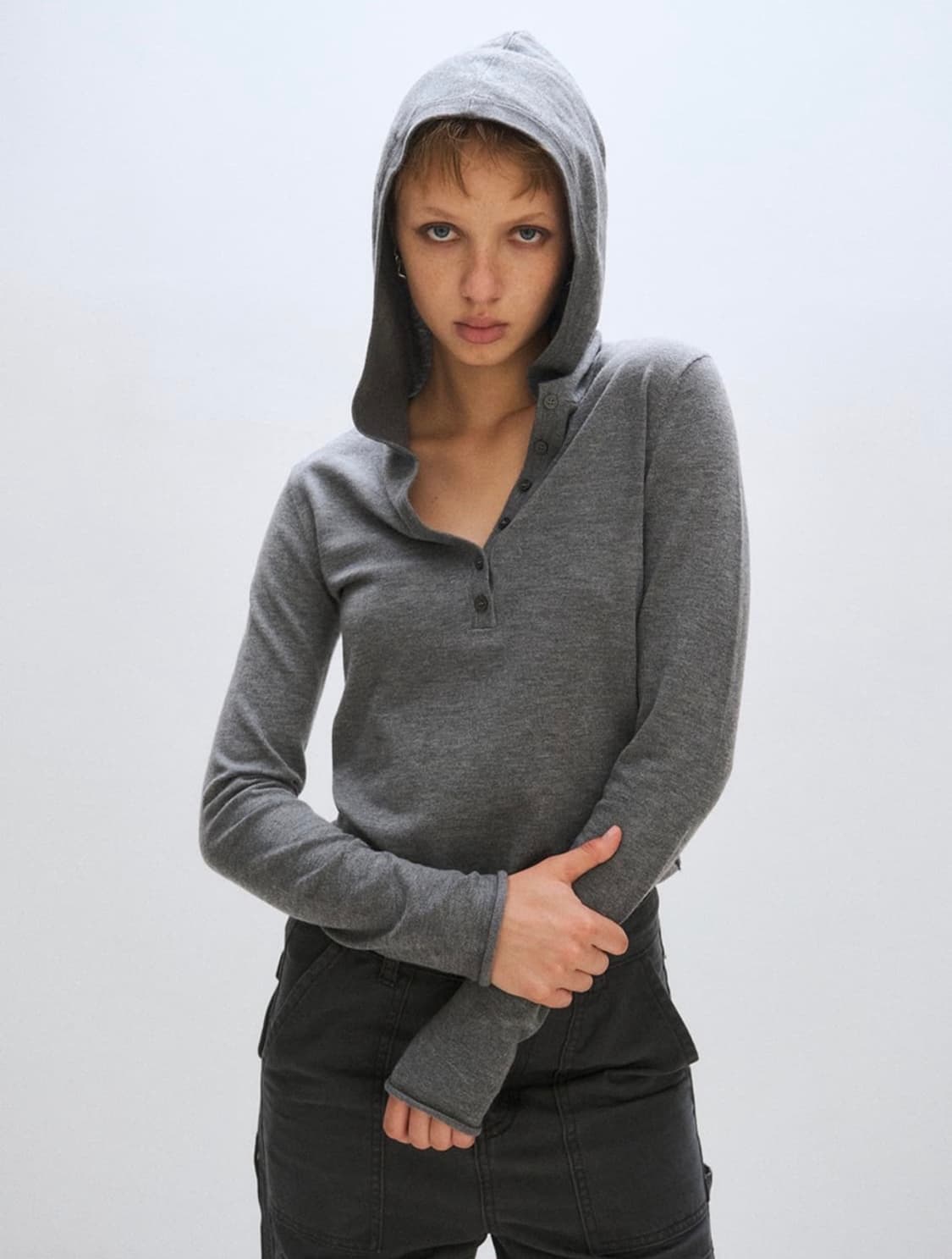 플리즈프로젝트 OPEN HOOD KNIT, HEATHER GRAY 상품이미지1