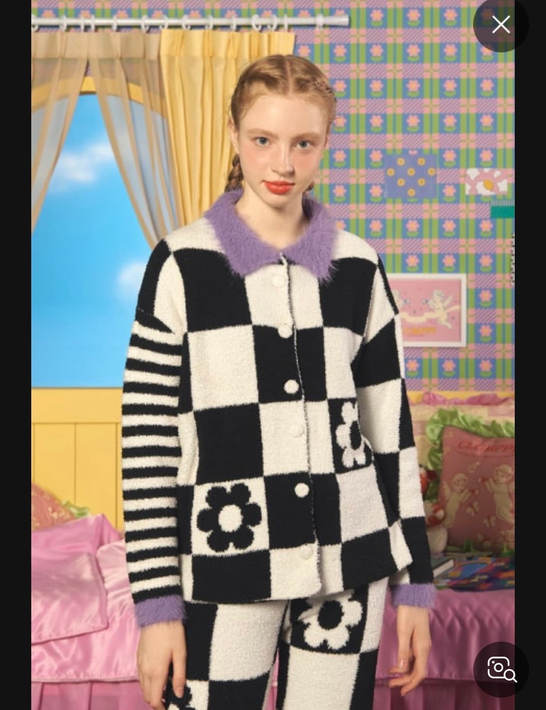 위글위글 플라워 체크 홈웨어 잠옷 세트 상품이미지1