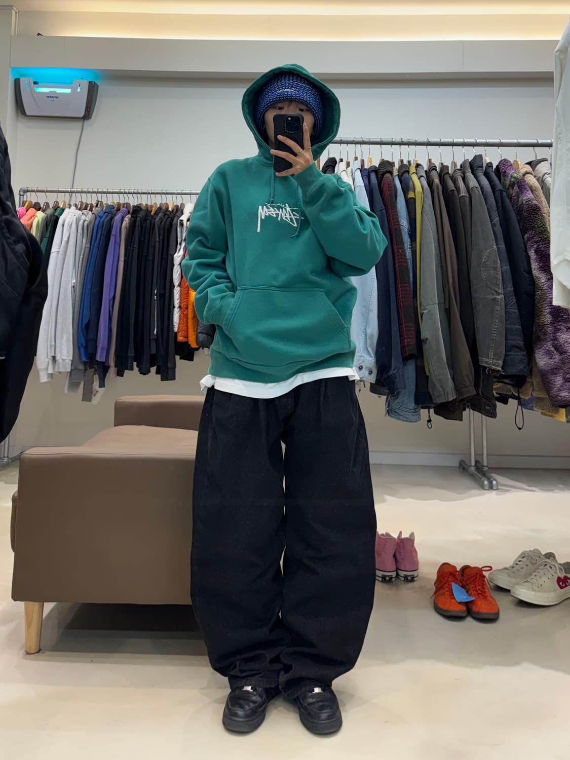 스투시 스탁 자수로고 후드 그린 상품이미지6