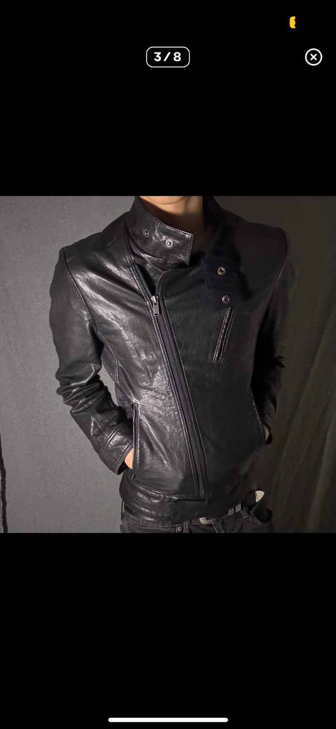 opium 램스킨 레더자켓 사선 지퍼 하이넥 상품이미지3