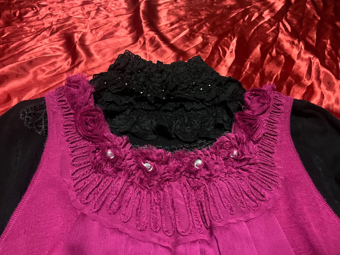 갸루 핫핑크 장미 디테일 나시 빈티지 상품이미지1