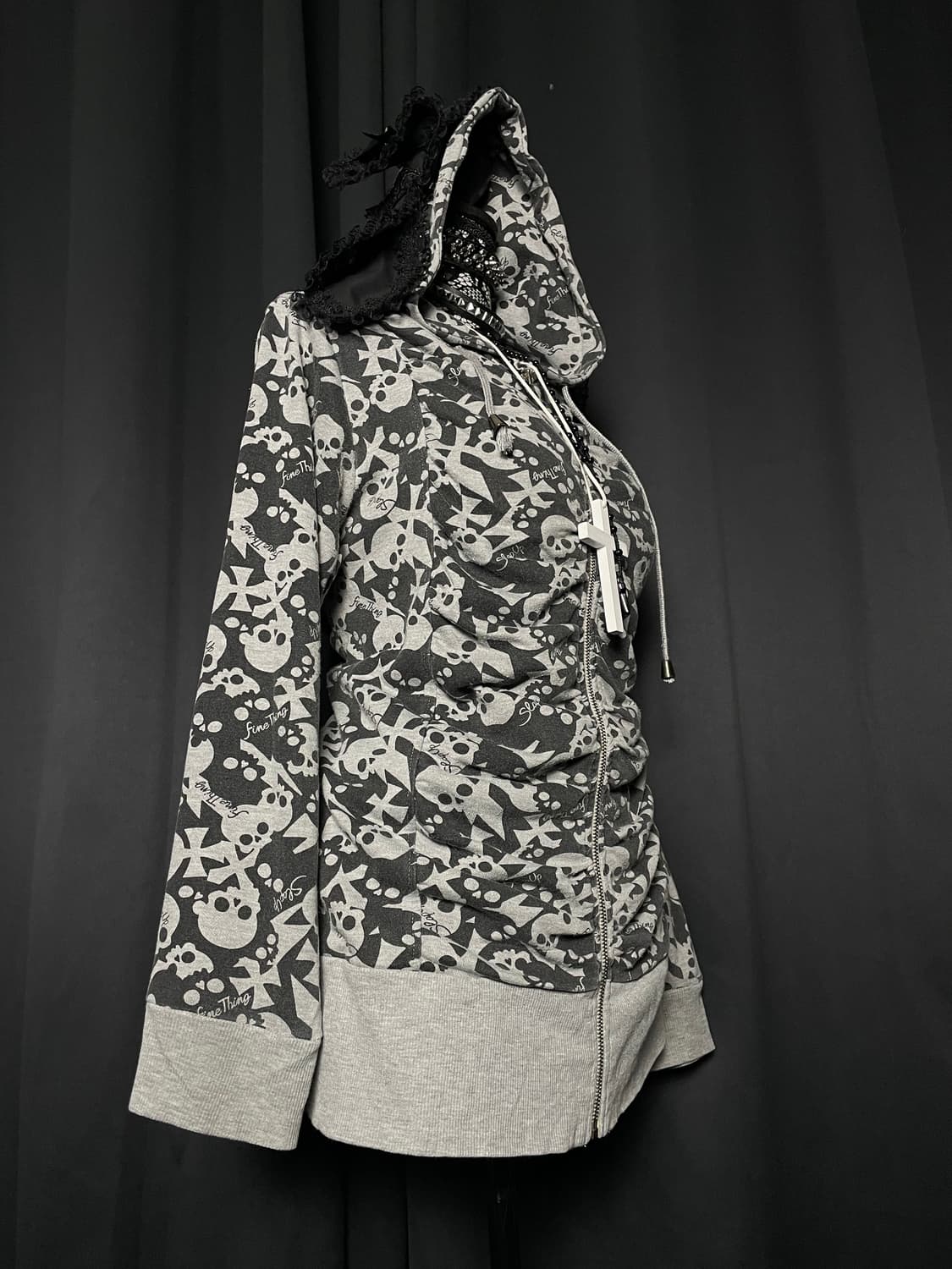 JPN 펑크 스컬 프린팅 그레이 후드집업 상품이미지4