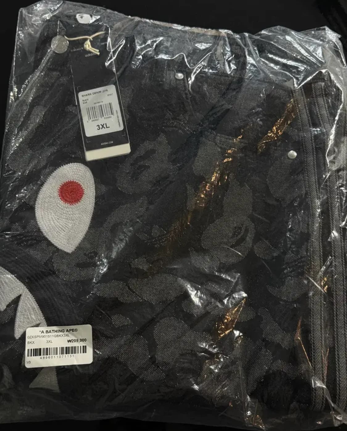 아디다스 x 베이프 샤크 데님 쇼츠 블랙 [XXXL] 미시착 새상품 상품이미지1