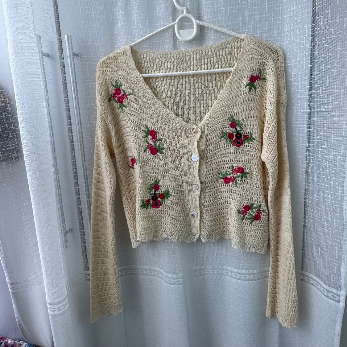 꽃자수 니트 가디건 S 모리걸 빈티지스타일 상품이미지1
