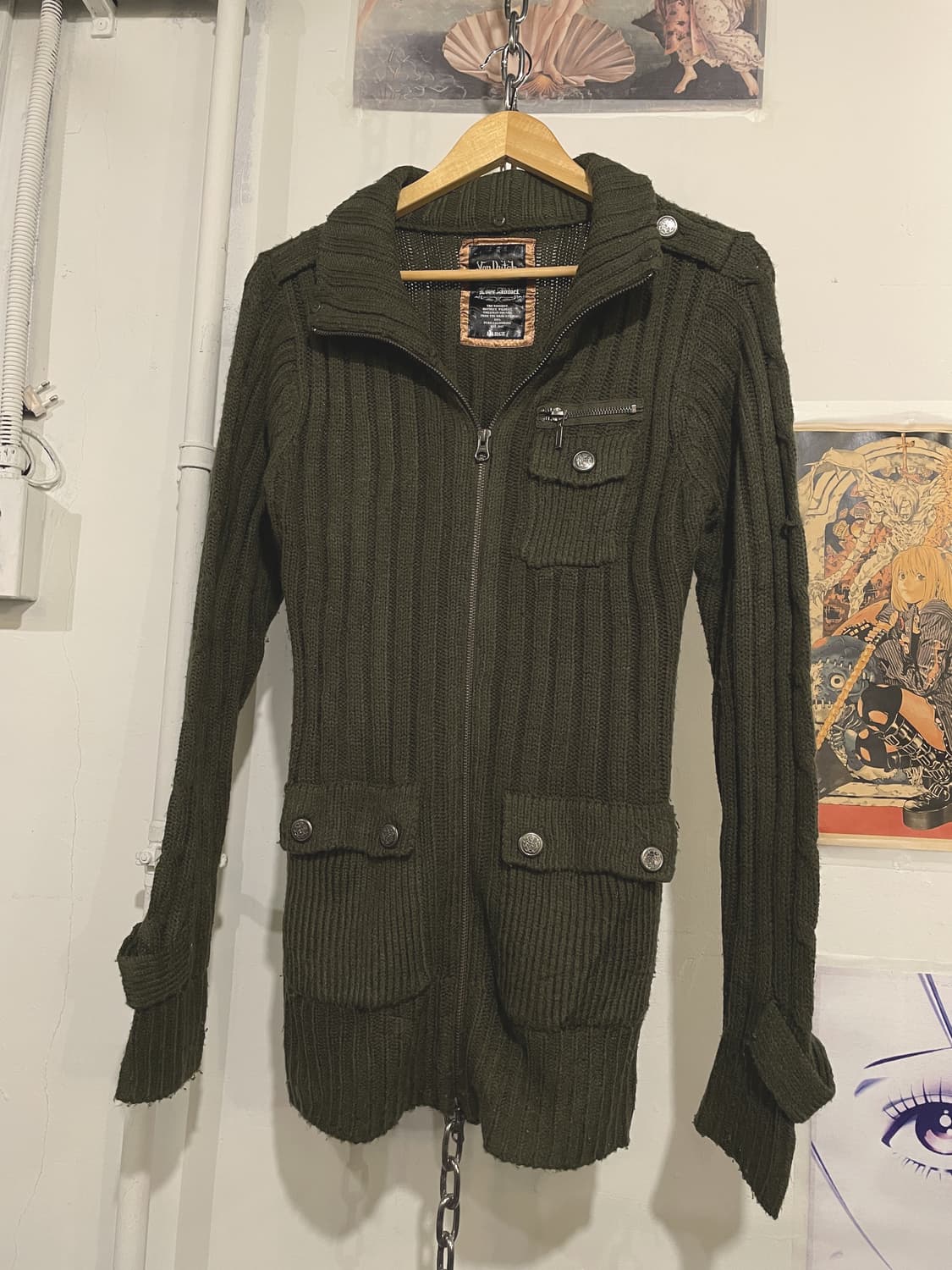 von dutch 본더치 골지 카키 니트 롱집업 y2k 상품이미지1