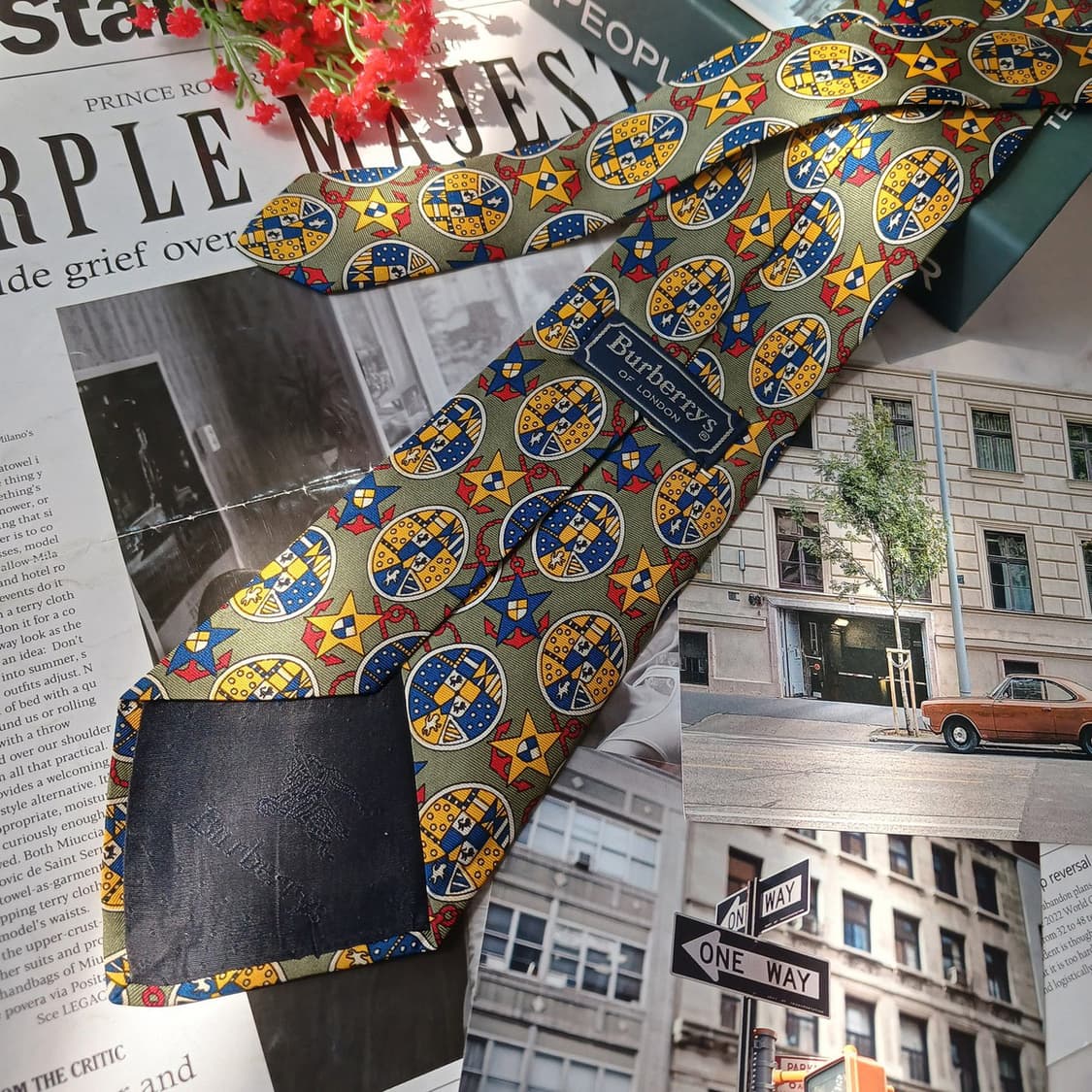 버버리 실크 올리브그린 문장 패턴 넥타이 9.6cm A등급 E771 상품이미지5