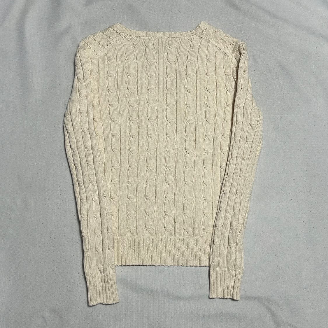 XS 폴로랄프로렌 여성용 아이보리 케이블 브이넥 니트 상품이미지2