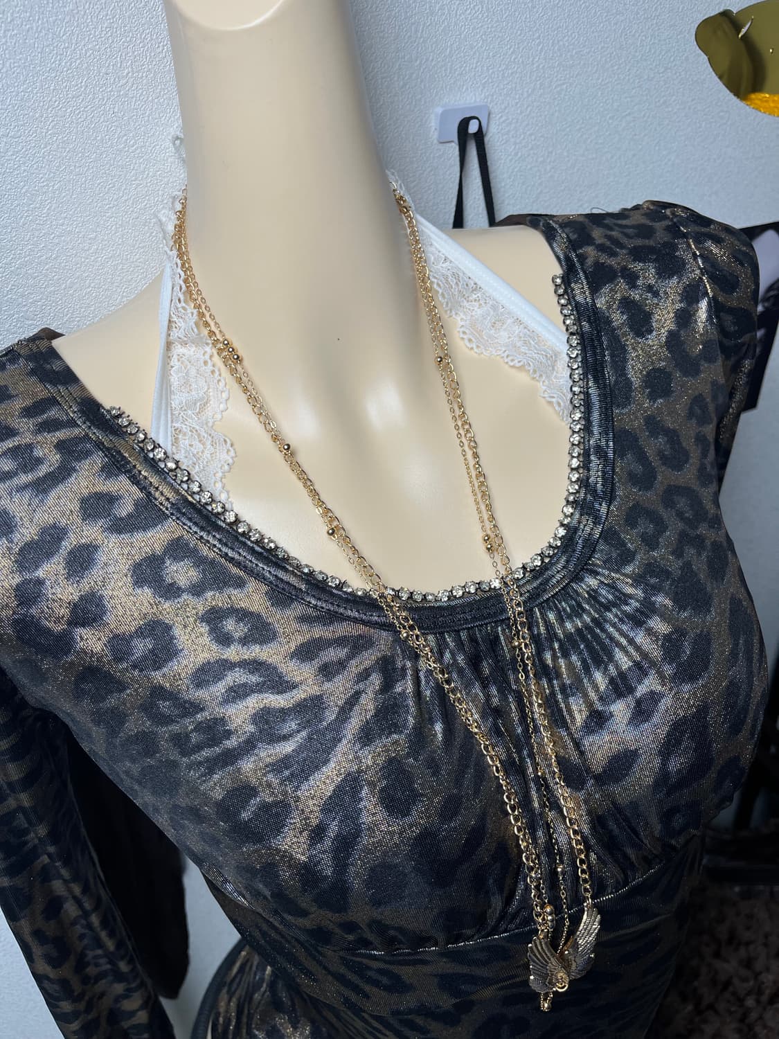 빈티지 오네갸루 메탈릭 호피 오프숄더 긴팔 티셔츠 상품이미지2