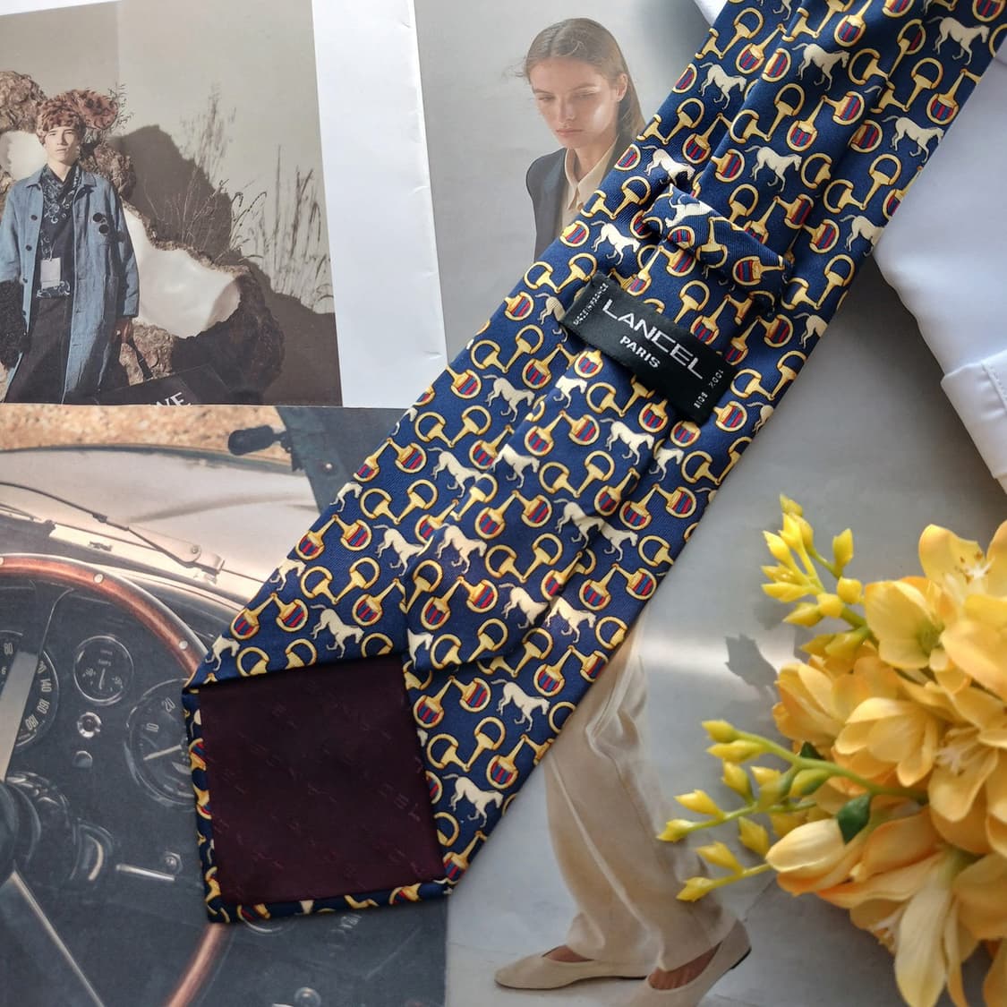 란셀 실크 네이비 승마 모티브 넥타이 9.9cm B등급 A18678 상품이미지3