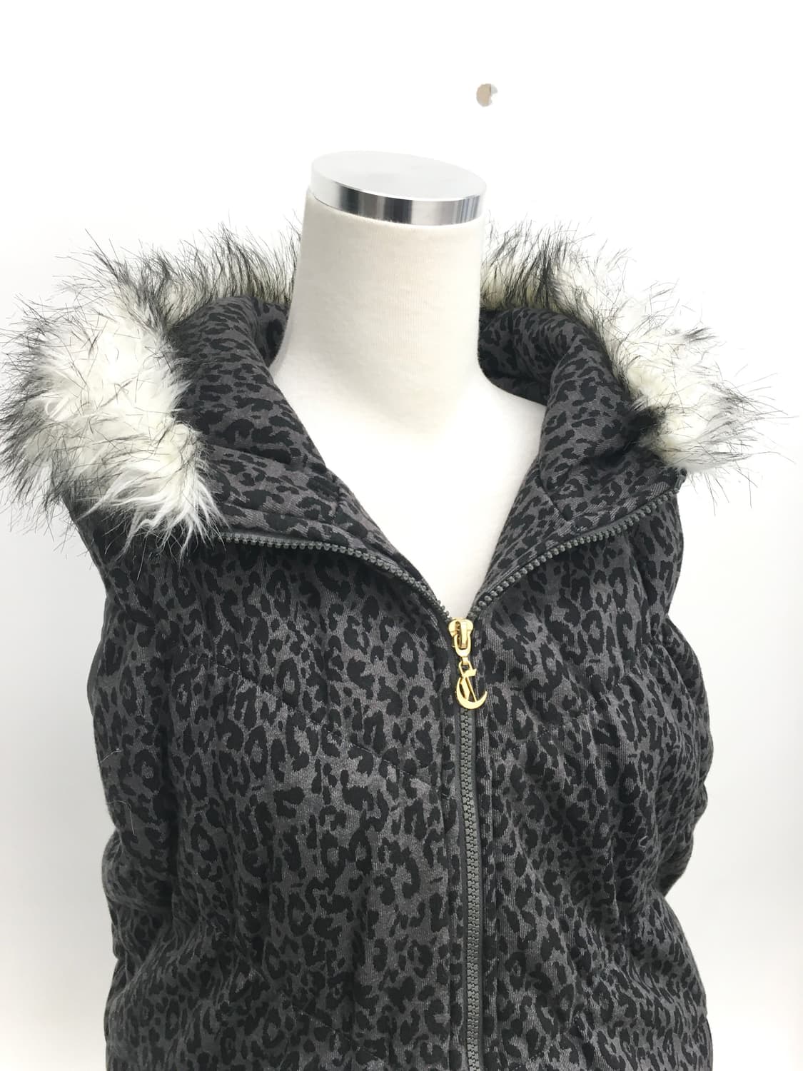 grey leopard fur hood padding vest 상품이미지2