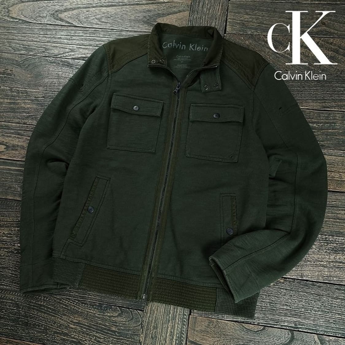 [캘빈클라인] 멀티 포켓 하이넥 스웻 집업 자켓 브라운 M19345 상품이미지1