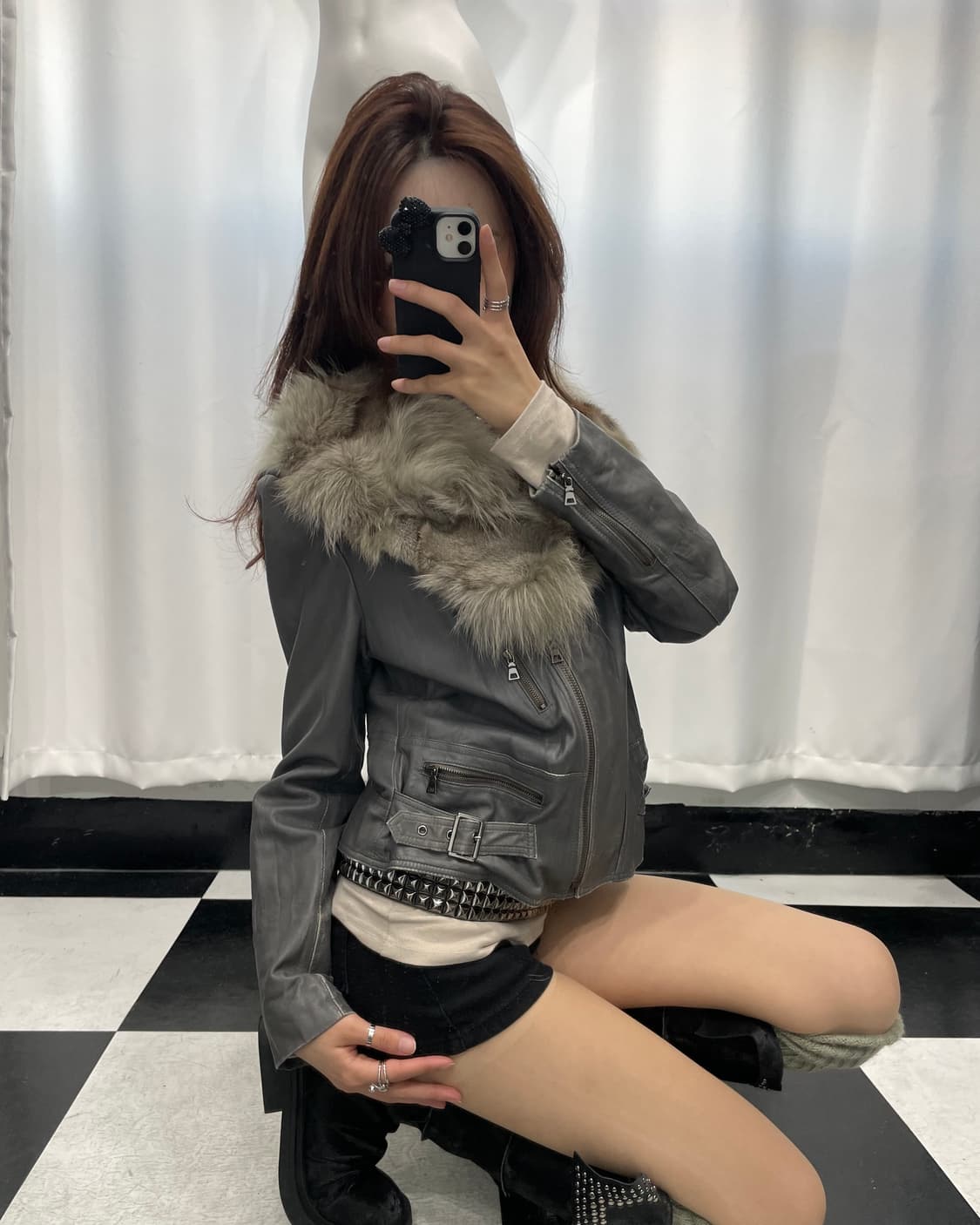 🎸그레이 퍼 레더 자켓🎸 상품이미지4