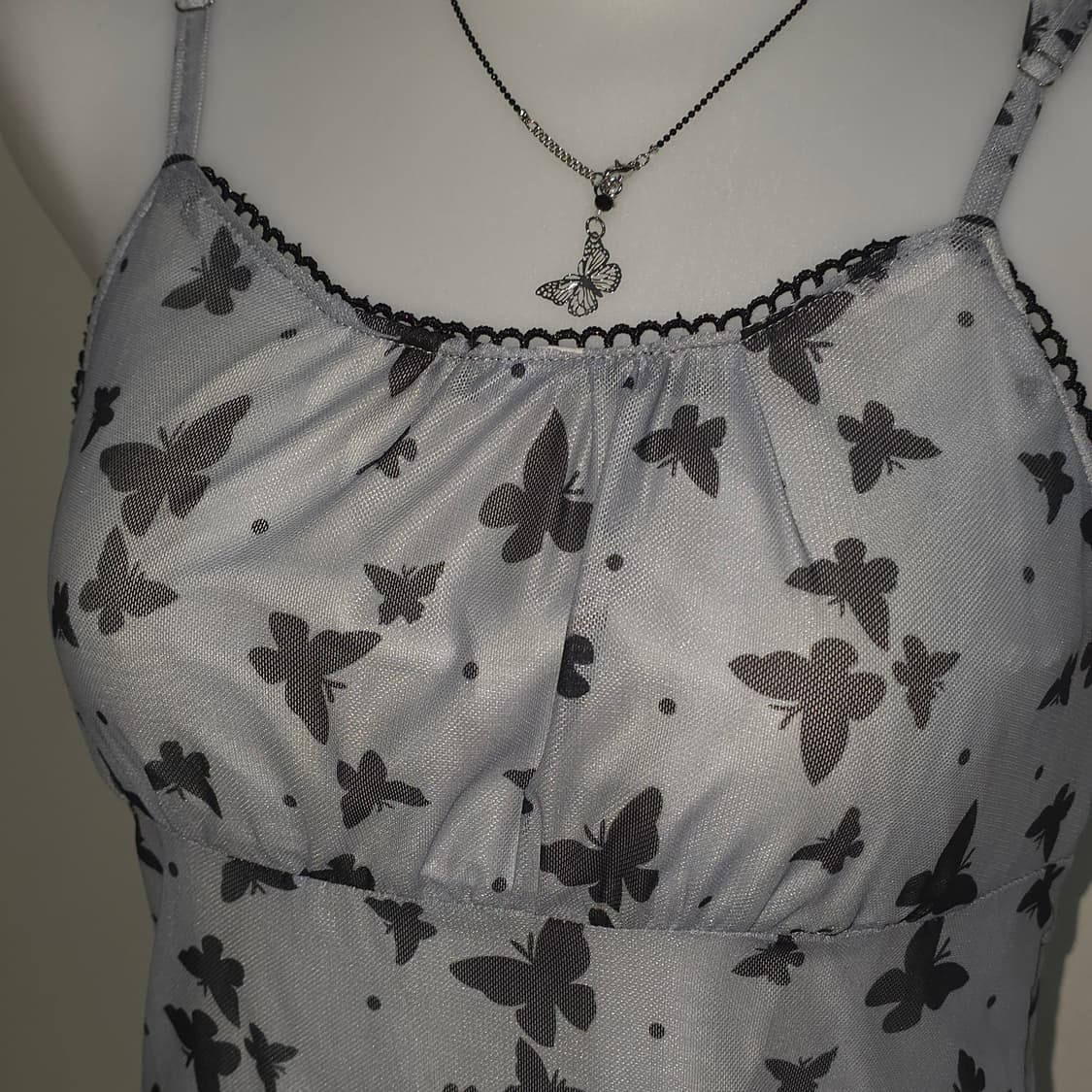 빈티지)블루x블랙 버터플라이 백예린깔 y2k오네갸루 딱붙메쉬여름원피스 상품이미지2
