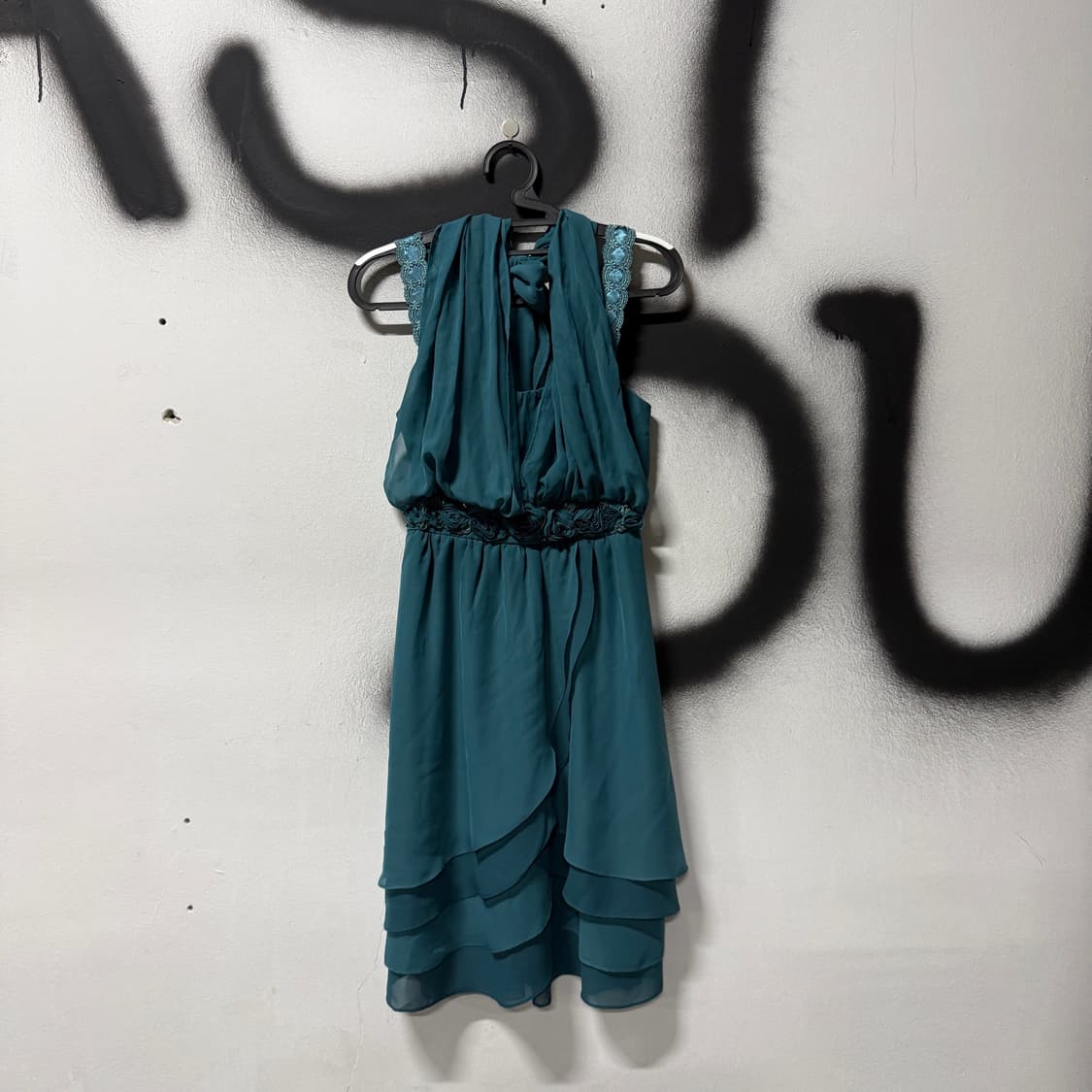 VTG 빈티지 민트코어 장미 코사지 홀터넥 쉬폰 슬리브리스 원피스 상품이미지1