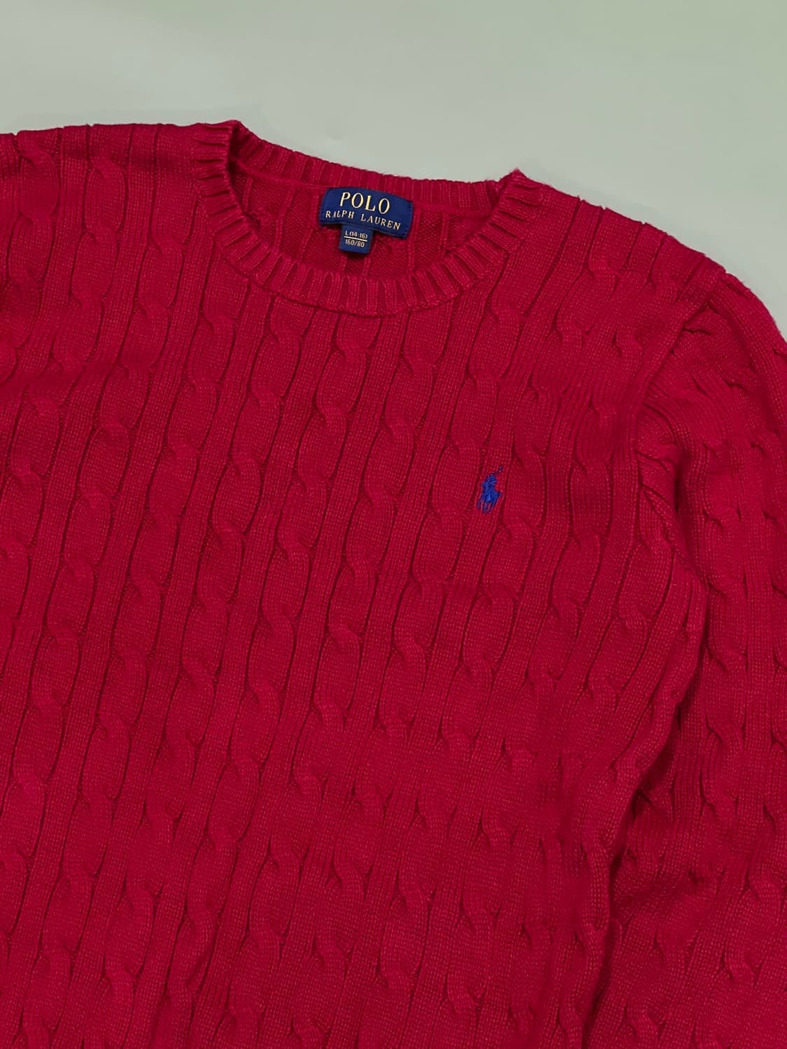(L) 폴로 랄프로렌 주니어 꽈배기 케이블 니트 레드 상품이미지3