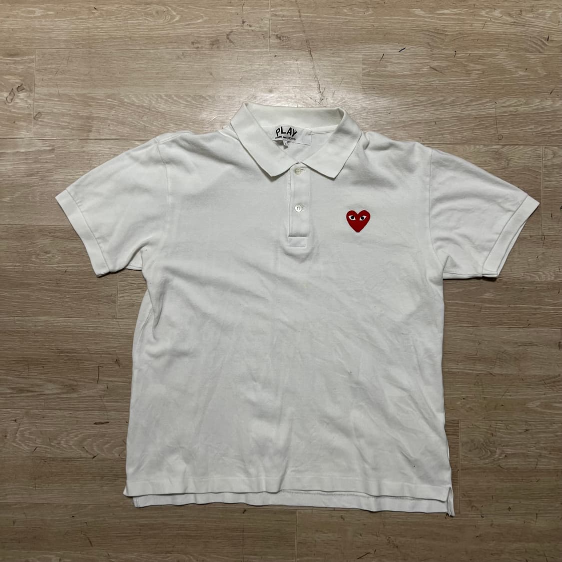 꼼데가르송 여성 하트 와펜 로고 PK 반팔 카라티 [화이트] L/100 상품이미지1