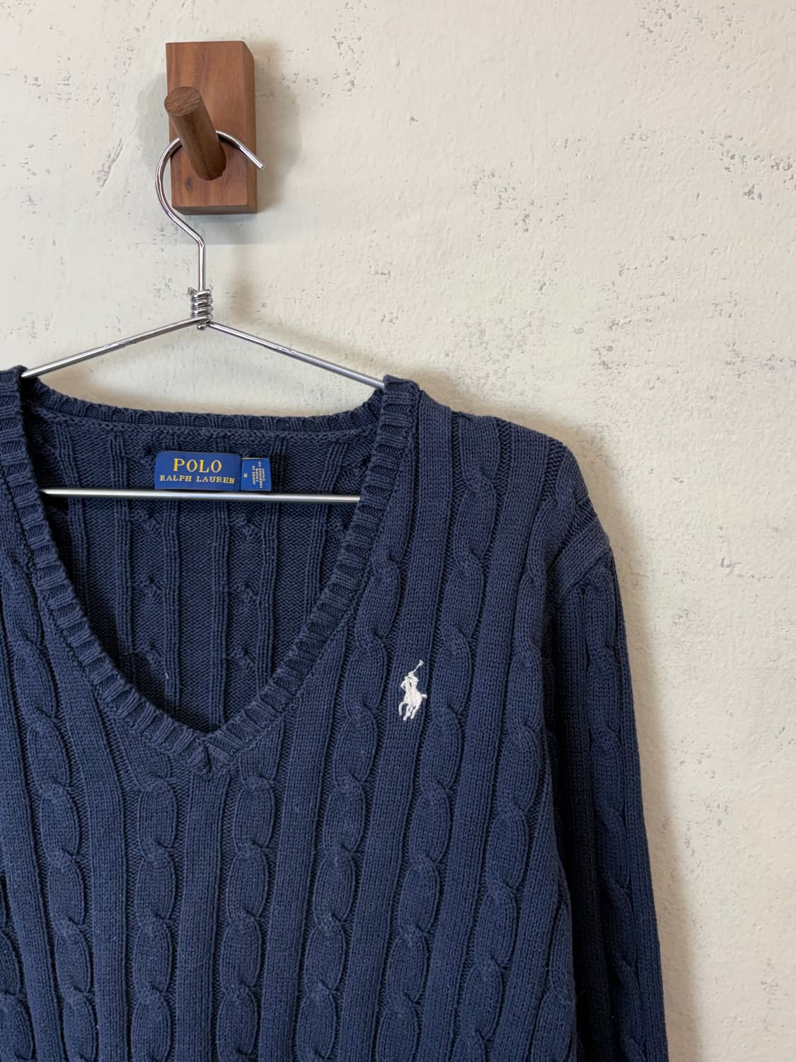 폴로랄프로렌 브이넥 케이블 니트 네이비 상품이미지2