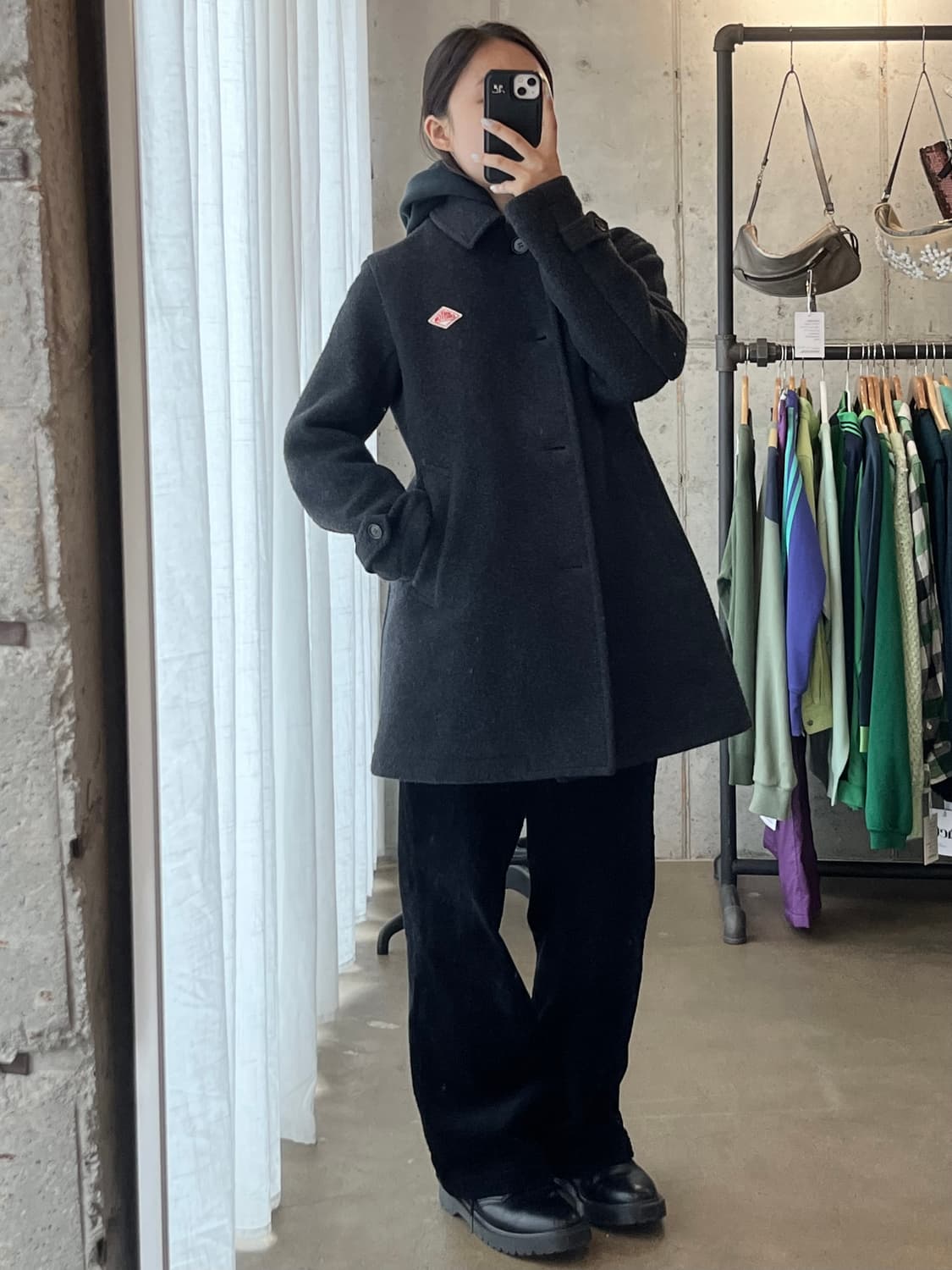 단톤 미디 울 코트 다크 그레이 상품이미지3