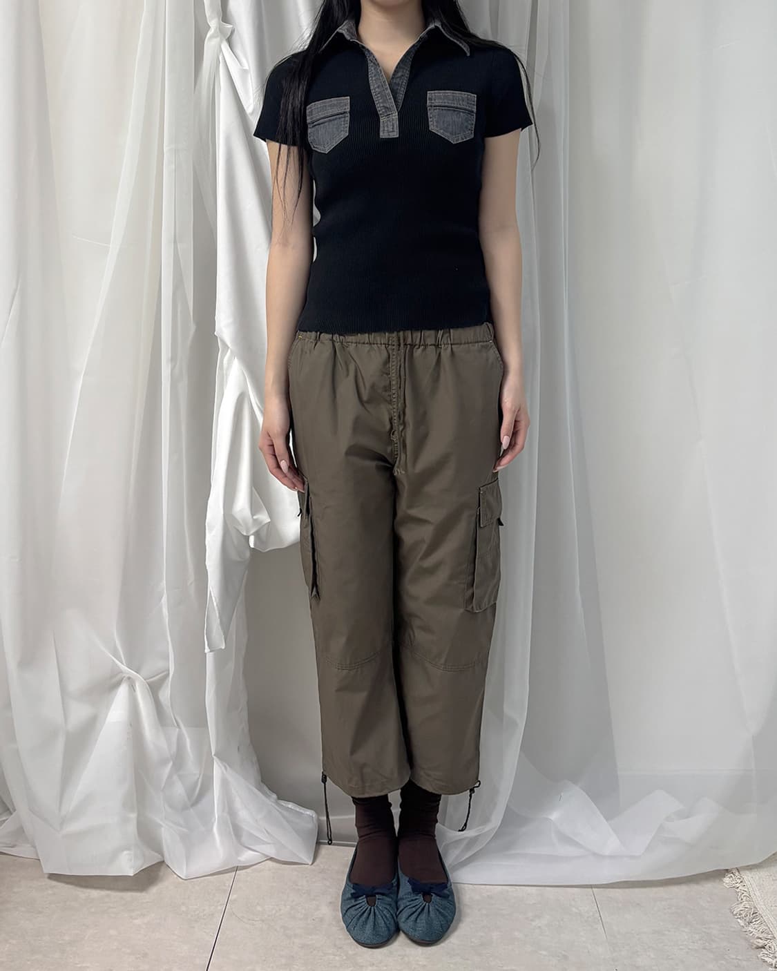 lui chantant 데님 포인트 리브드 블랙 풀오버 상품이미지8