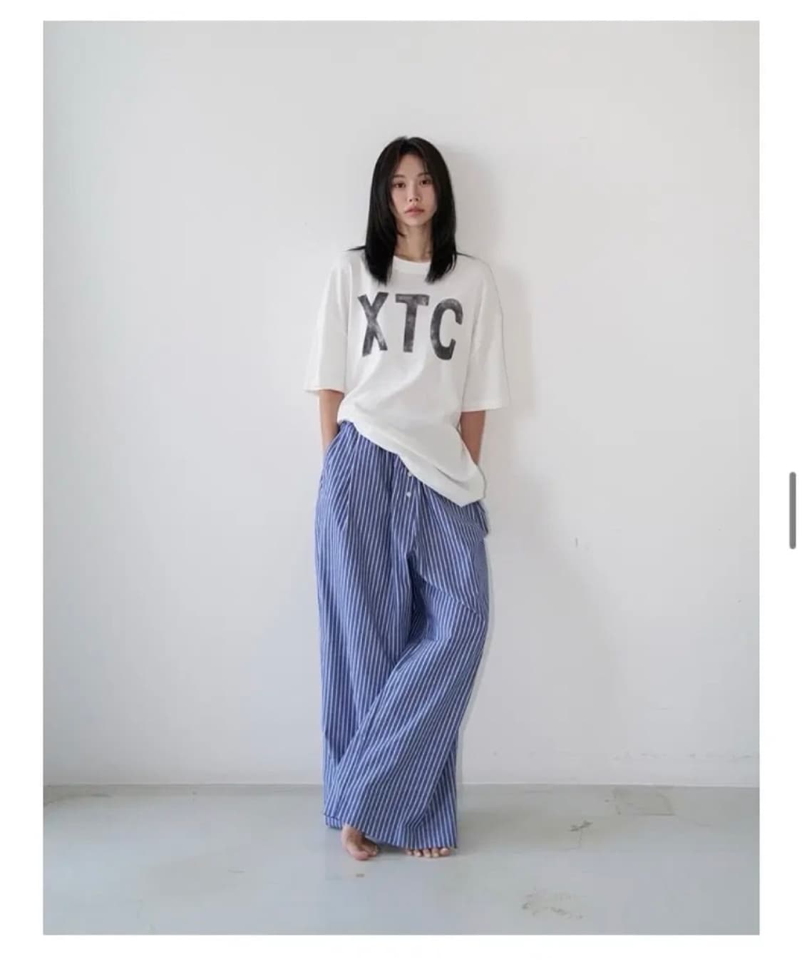 랑거 베이직 밴딩 팬츠 free 네이비 스트라이프 상품이미지3