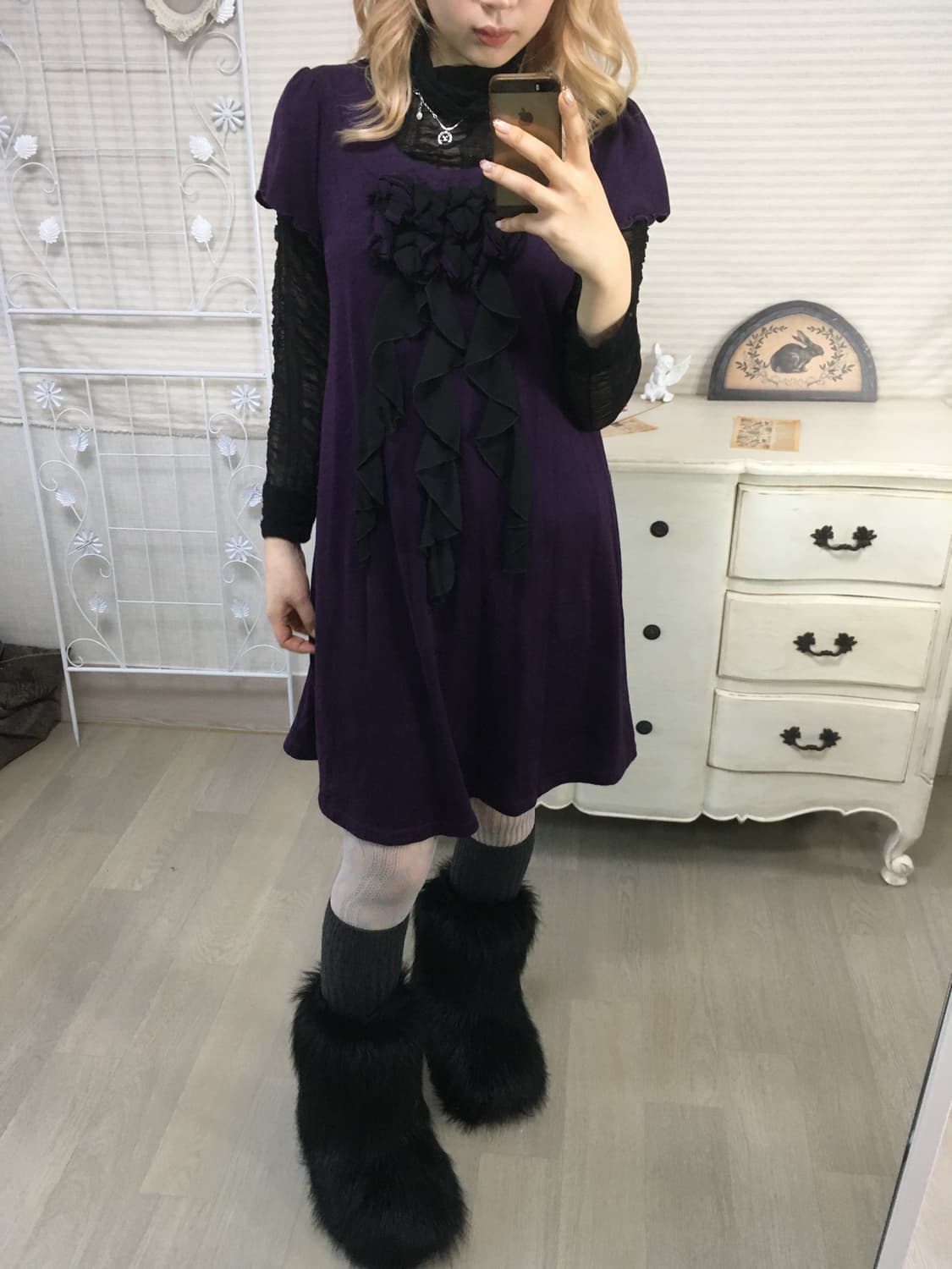 일본빈티지 퍼플 로맨틱 니트 원피스 상품이미지6